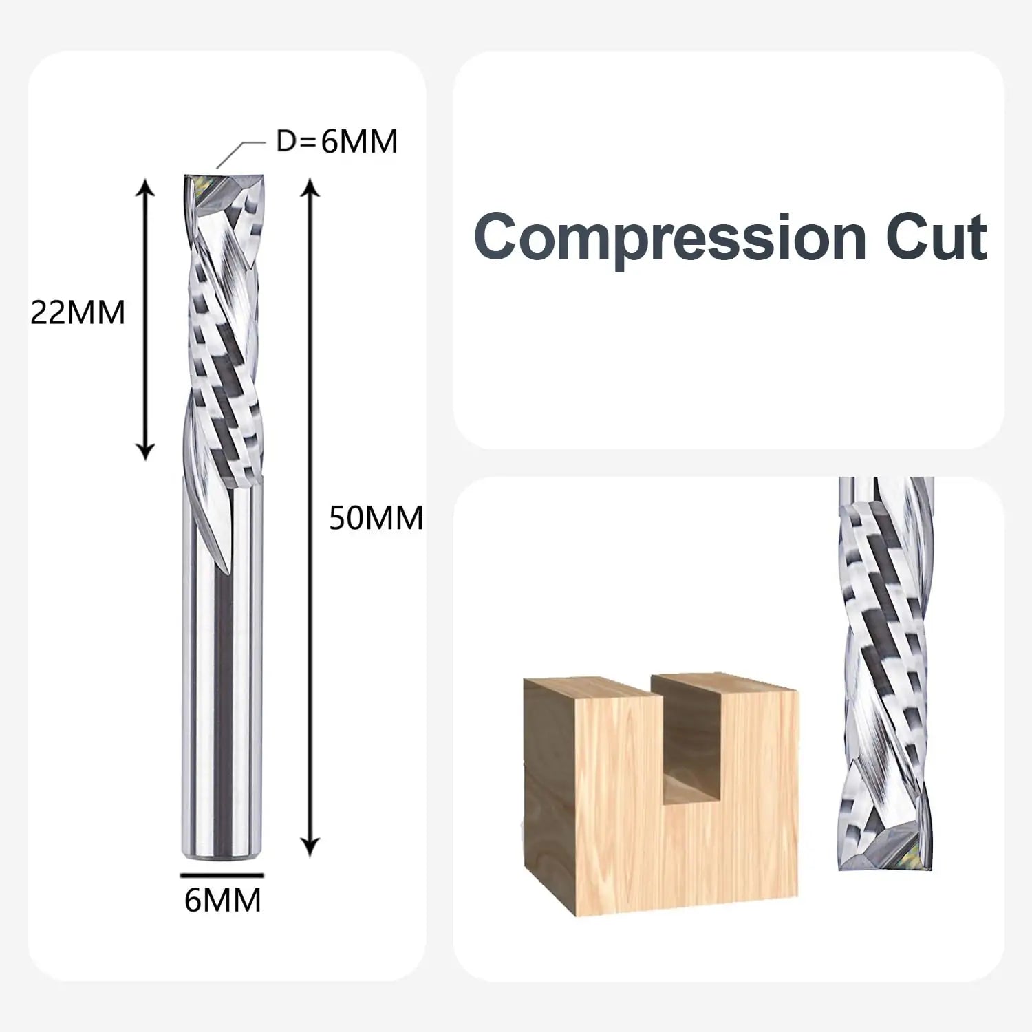 SpeTool EU W02505 COMPRESSION 2 FL 6MM DIA x 22MM CL x 6MM SHANK x 50MM OVL ROUTER BIT