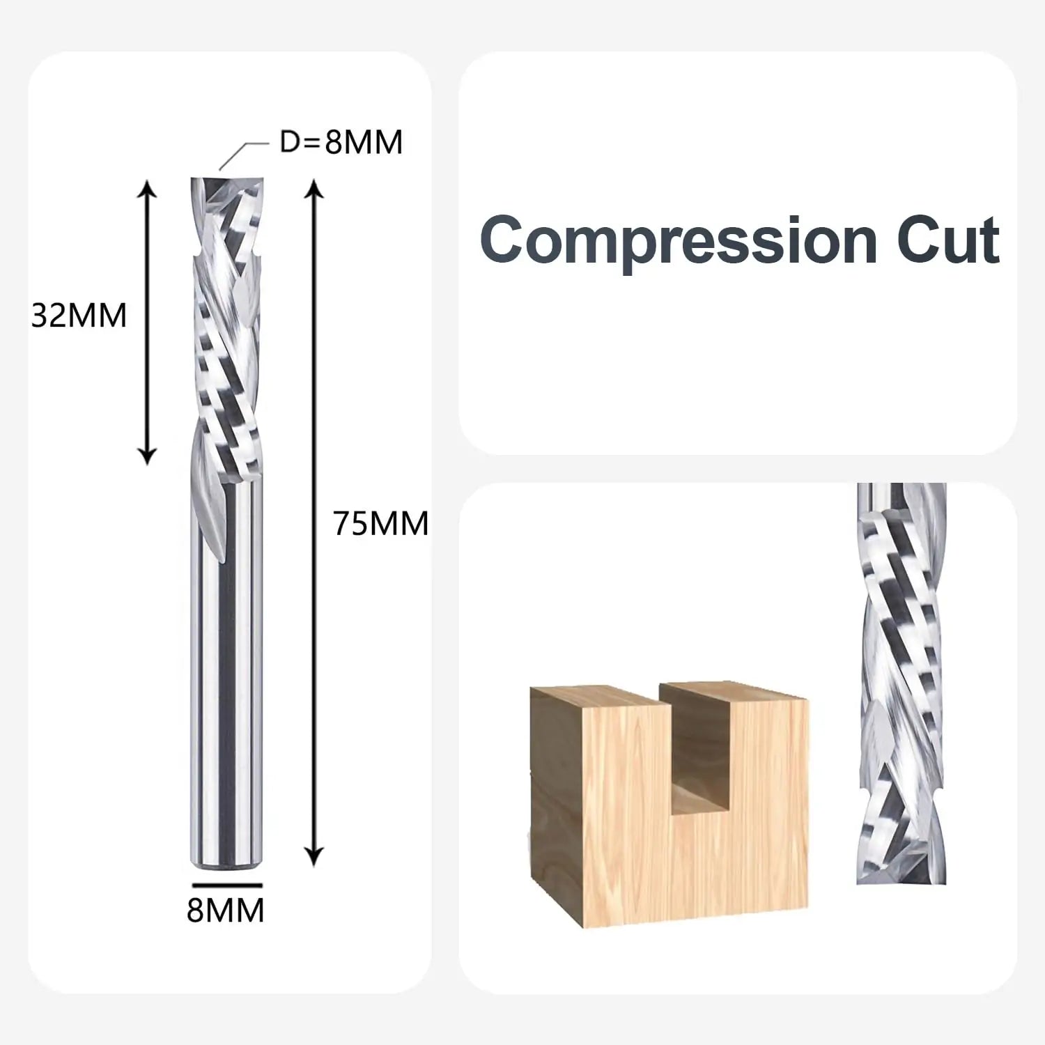 SpeTool EU W02507 COMPRESSION 2 FL 8MM DIA x 32MM CL x 8MM SHANK x 75MM OVL ROUTER BIT