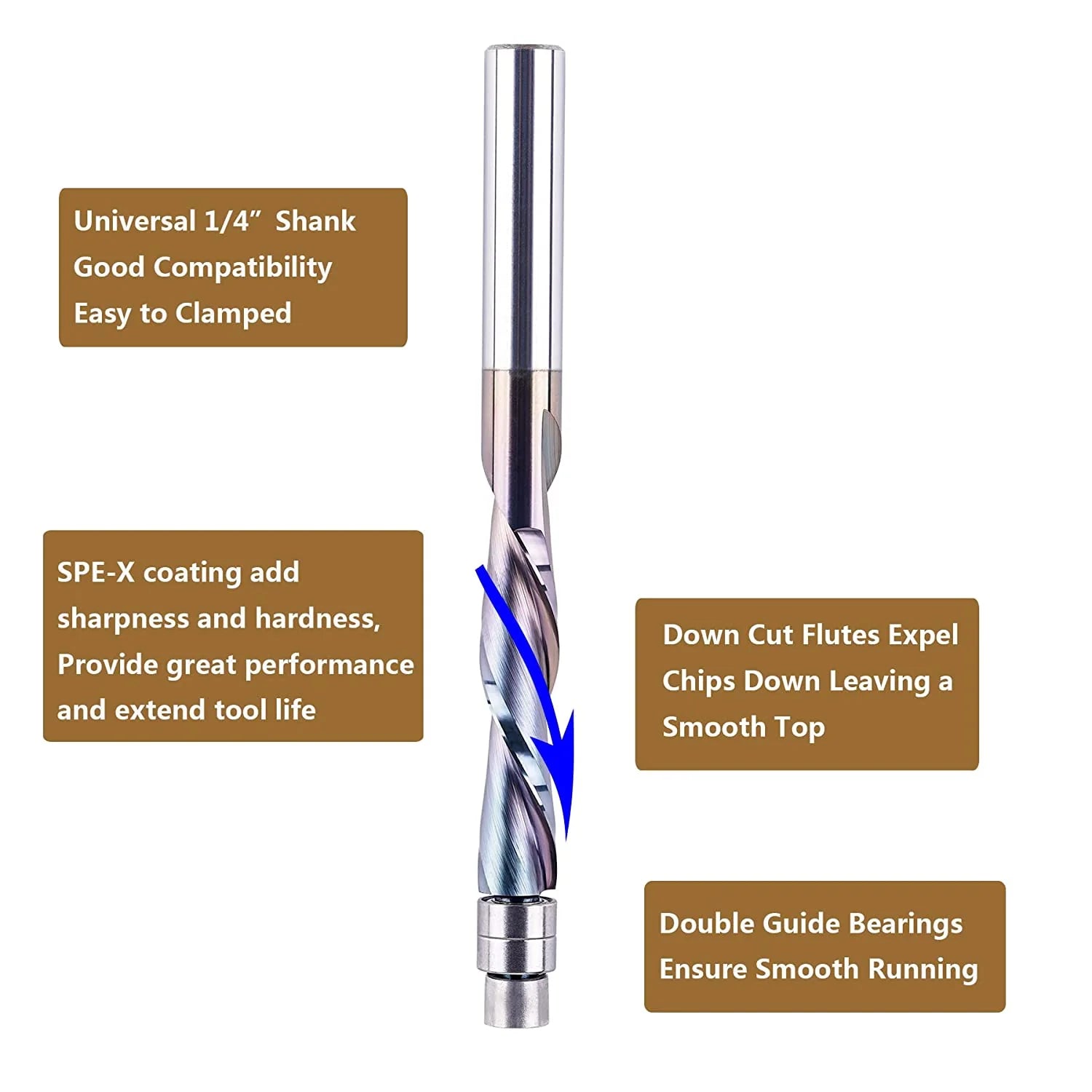 SpeTool SPE-X Coated 1 4 Dia 3 Long Down Cut Flush Trim Router Bit