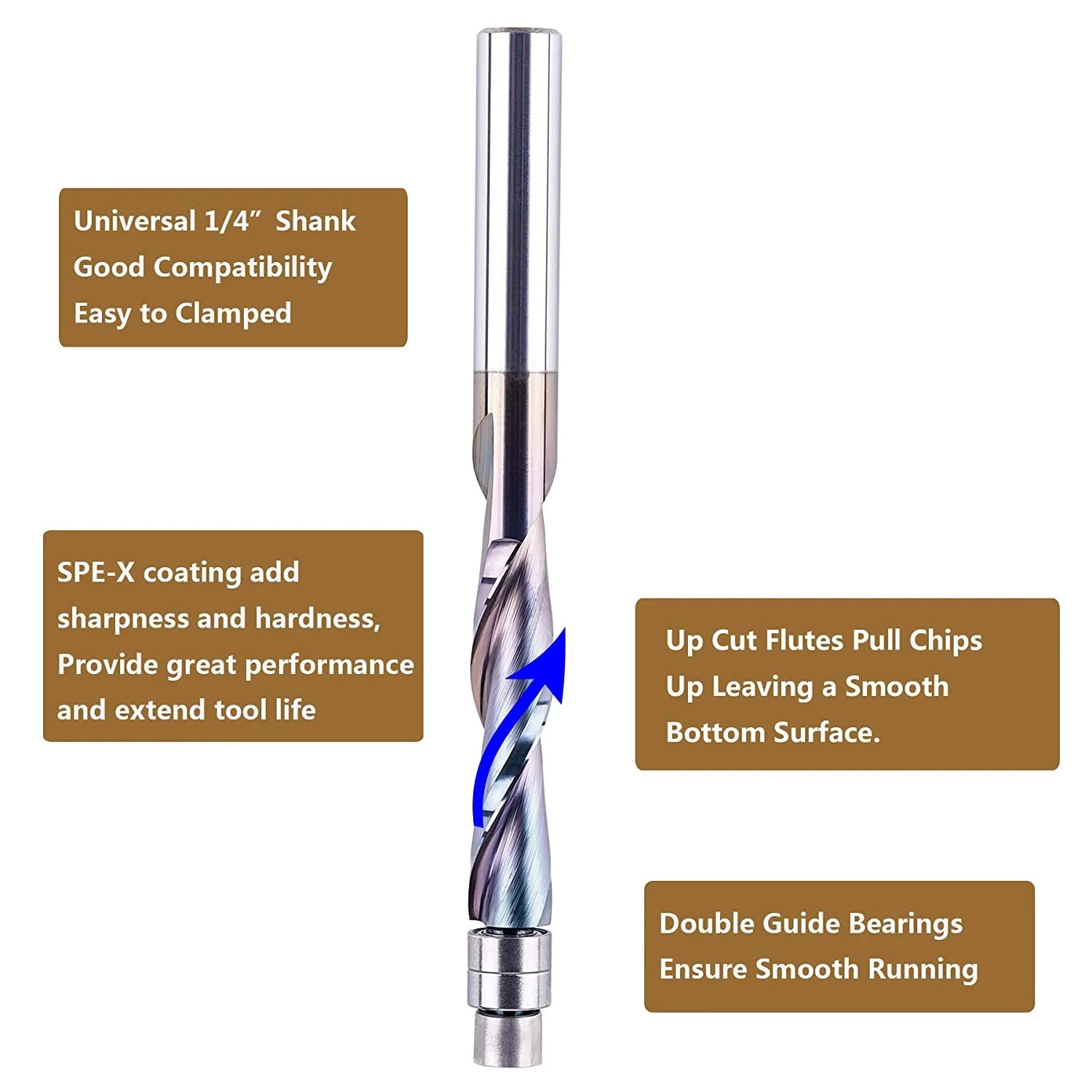 SpeTool SPE-X Coated 1/4 Dia 3" Long Up Cut Flush Trim Router Bit