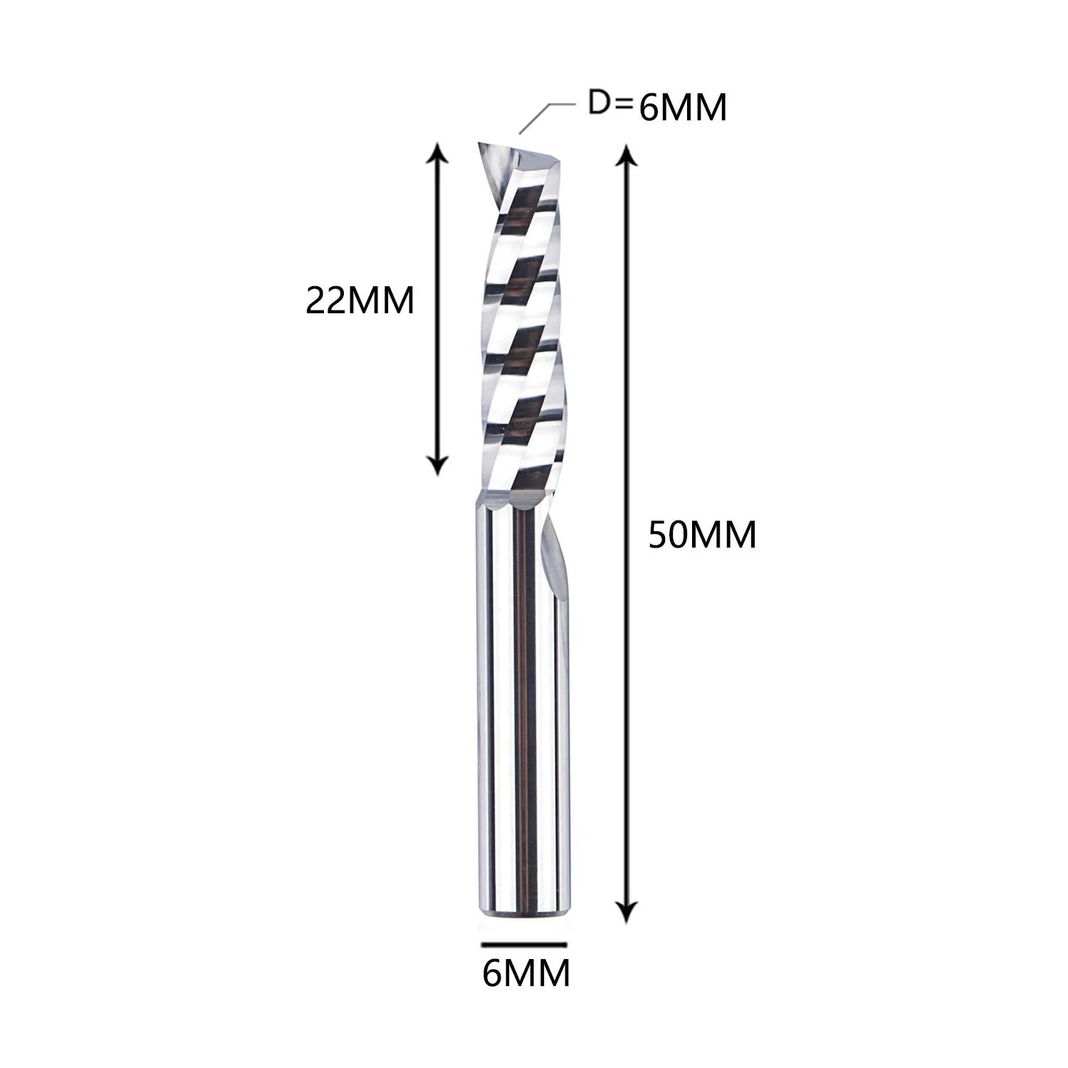 SpeTool UpCut Single Flute Milling Cutter 6mm Dia 22mm Cutting Length