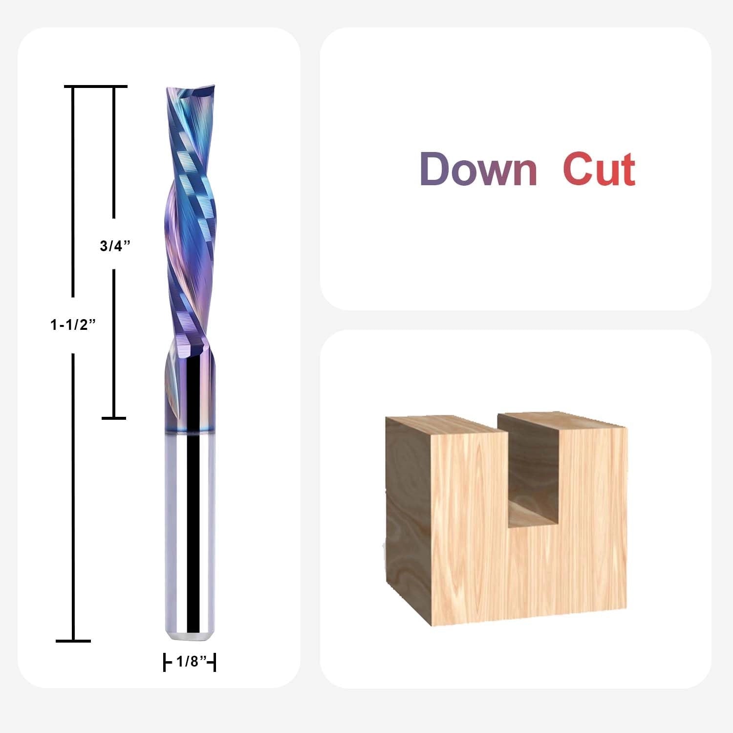 SpeTool W04038 SPE-X Extra Tool Life Coated SC Spiral Plunge 1/8" Dia x 1/8" Shank x 3/4" Cutting Length x 1-1/2" Long 2 Flute Down-Cut Router Bit