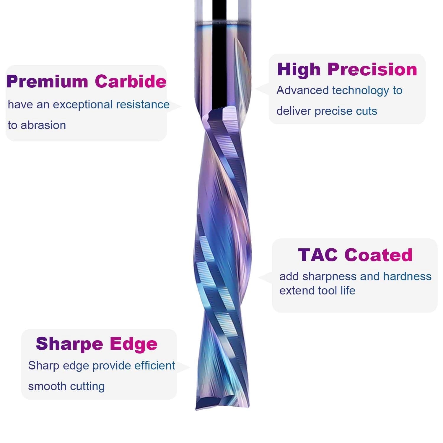 SpeTool W04038 SPE-X Extra Tool Life Coated SC Spiral Plunge 1/8" Dia x 1/8" Shank x 3/4" Cutting Length x 1-1/2" Long 2 Flute Down-Cut Router Bit