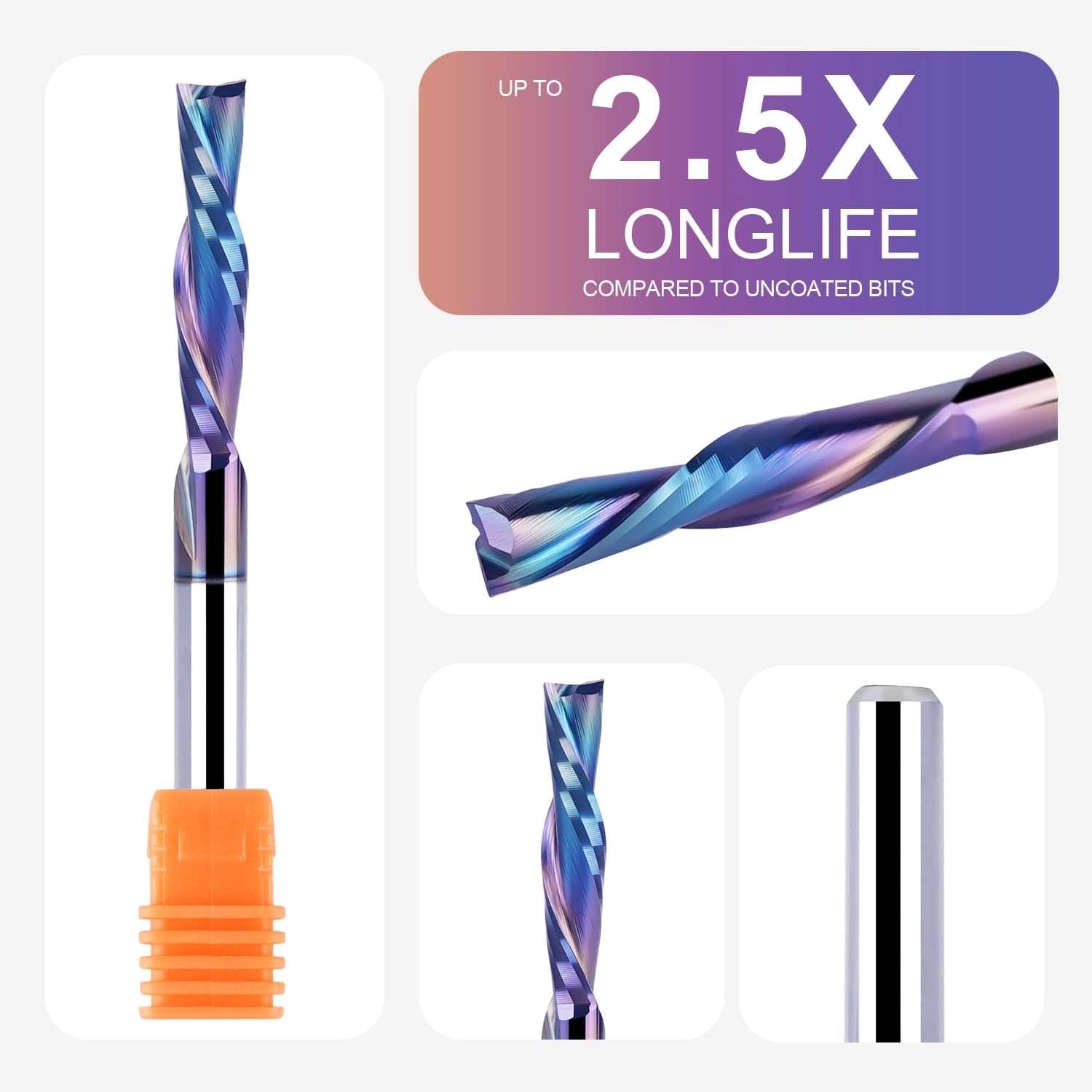 SpeTool W04038 SPE-X Extra Tool Life Coated SC Spiral Plunge 1/8" Dia x 1/8" Shank x 3/4" Cutting Length x 1-1/2" Long 2 Flute Down-Cut Router Bit