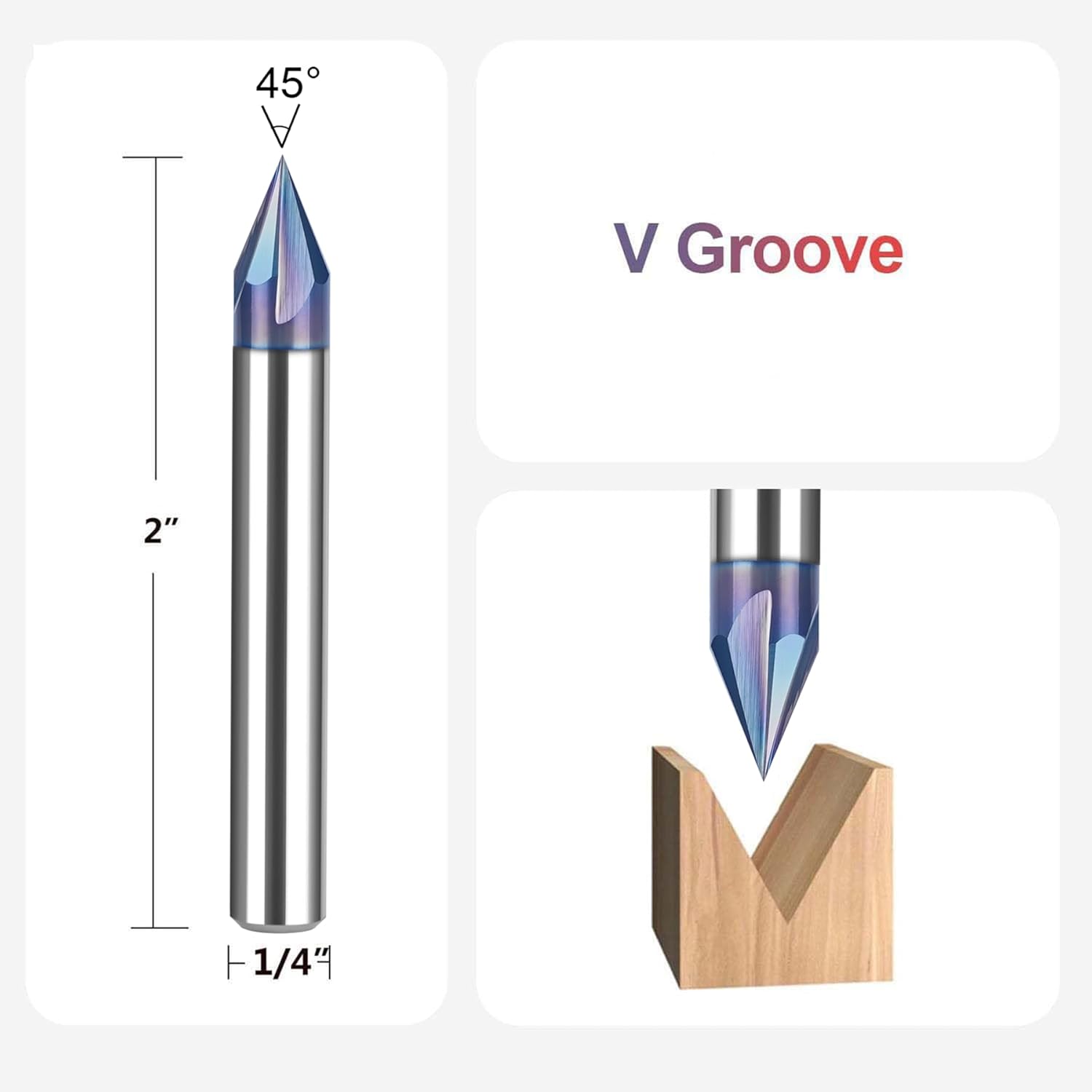 SpeTool W06017 SPE-X Extra Tool Life Coated Solid Carbide V Groove 45 Deg 1/4" Dia x 1/4" Shank x 2" Long 4 Flute Router Bit