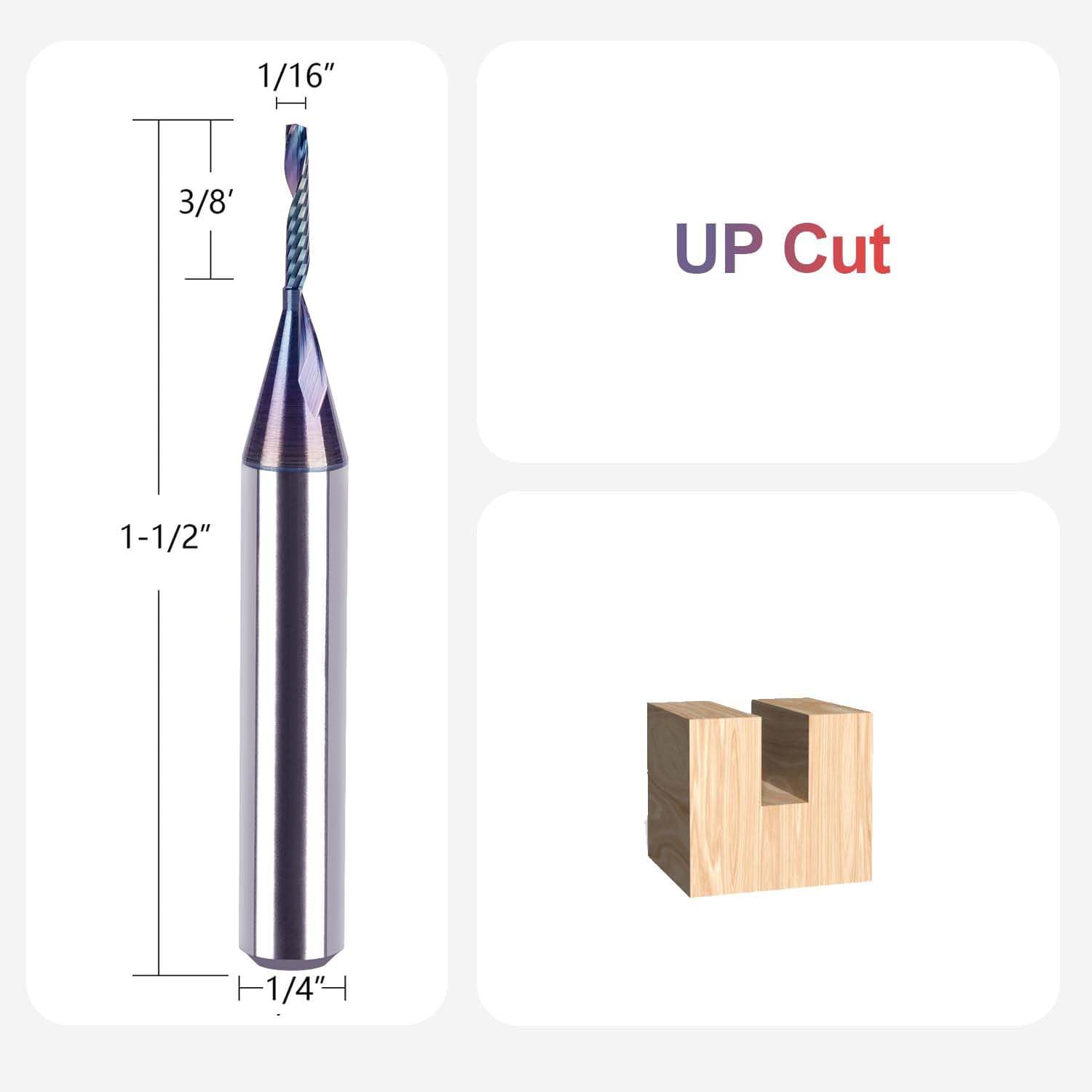 SpeTool 1/16 Dia SPE-X Coated Spiral O Flute 1/4 Shank UpCut Router Bit