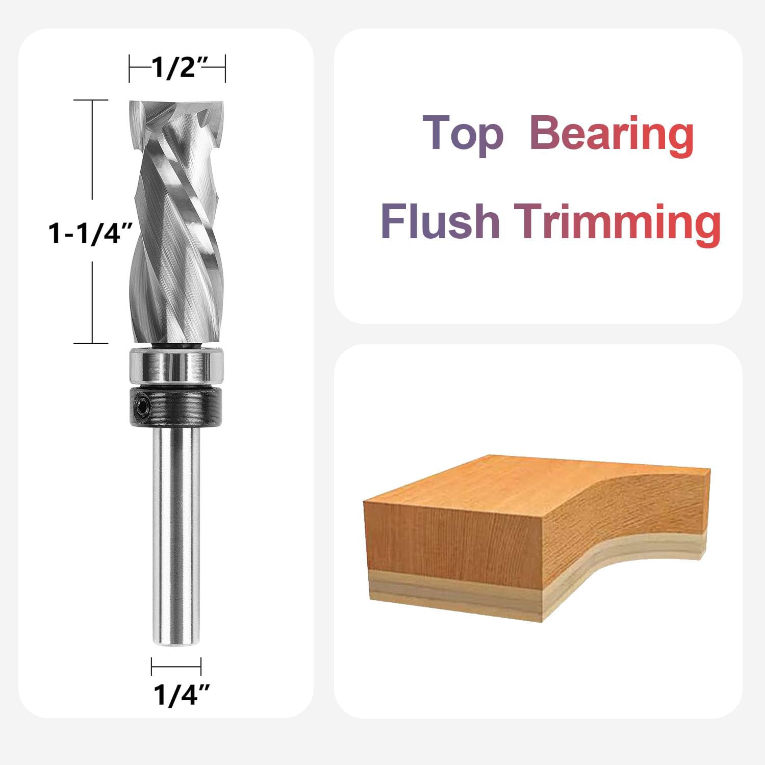 SpeTool 1/2 Dia 1/4 SHK 1.25 CL Flush Trim Top Bearing Router Bit