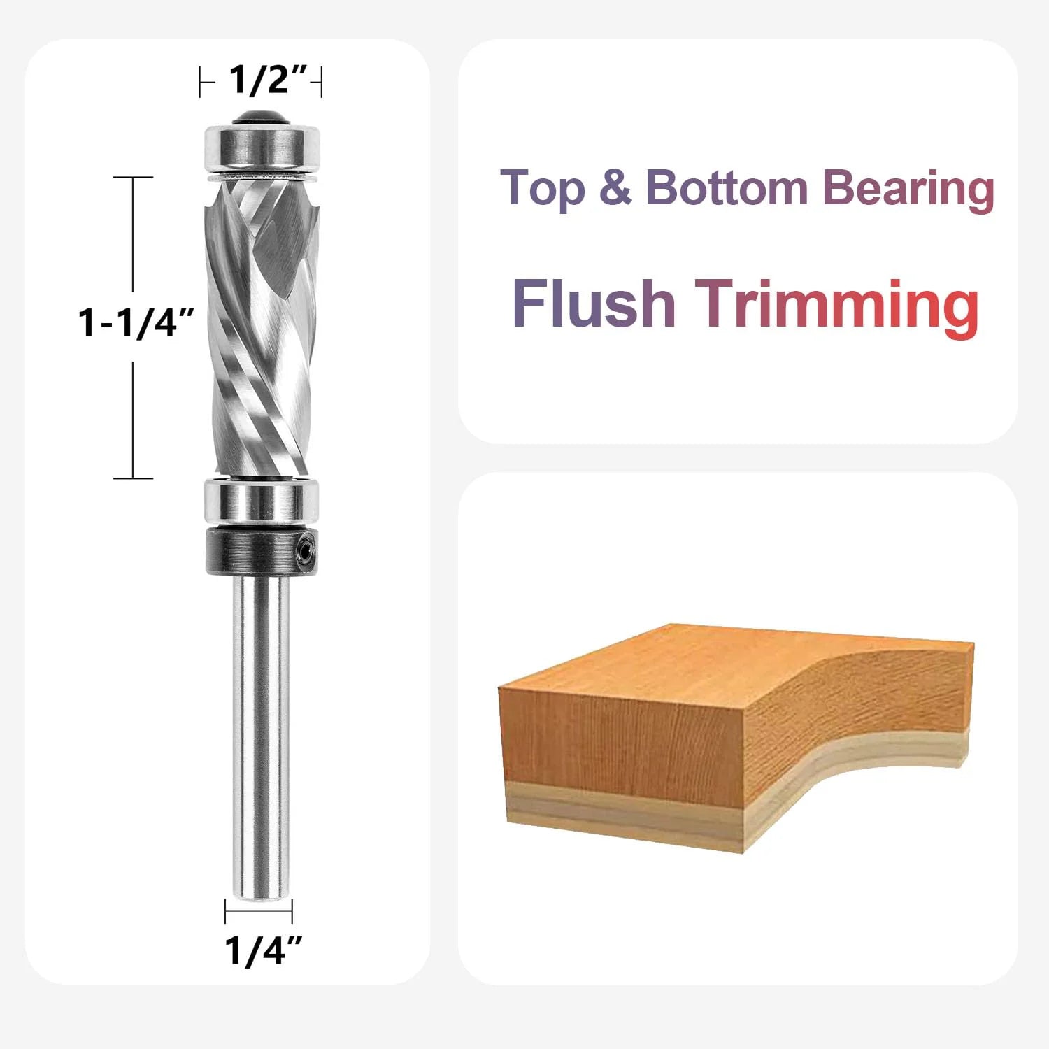SpeTool 1/2 Dia 1/4 SHK Flush Trim Compression Top Bottom Bearing Router Bit