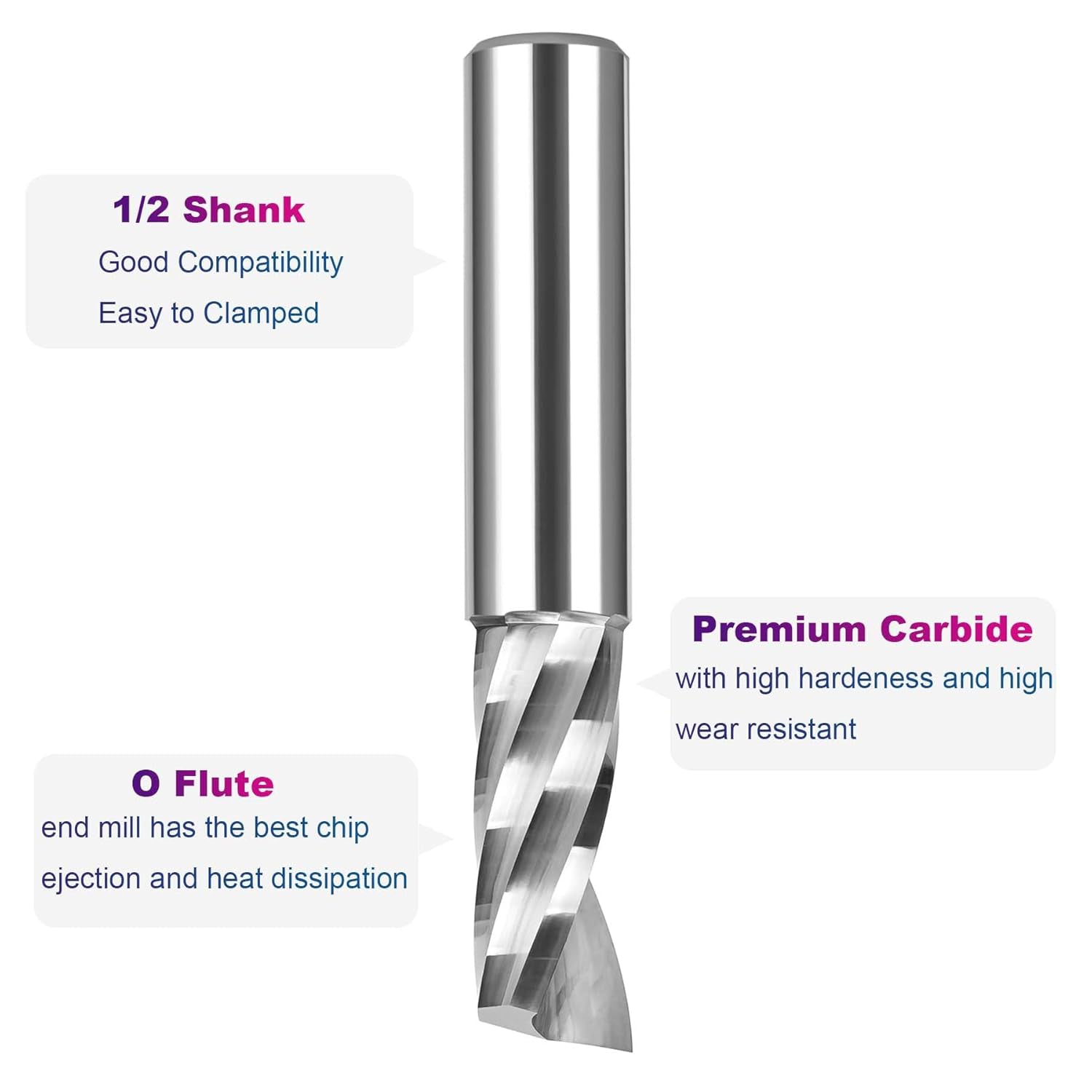 SpeTool 1/2 Dia O Flute UpCut Spiral Router Bit CNC Carbide End Mill