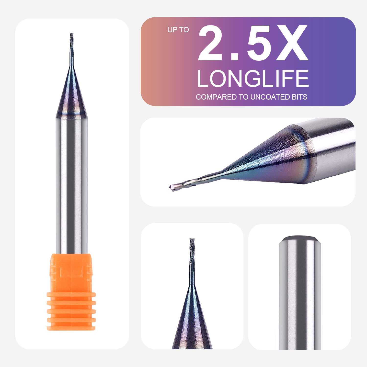 SpeTool 1/32 Upcut End Mill 1/4 Shank Extra tool life coated Router Bit