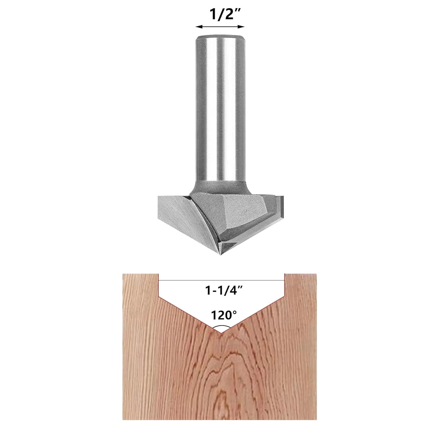 SpeTool 120 Deg V Groove Tip Carbide 1-1/4 Dia 1/2 Shank Chamfer Router Bit