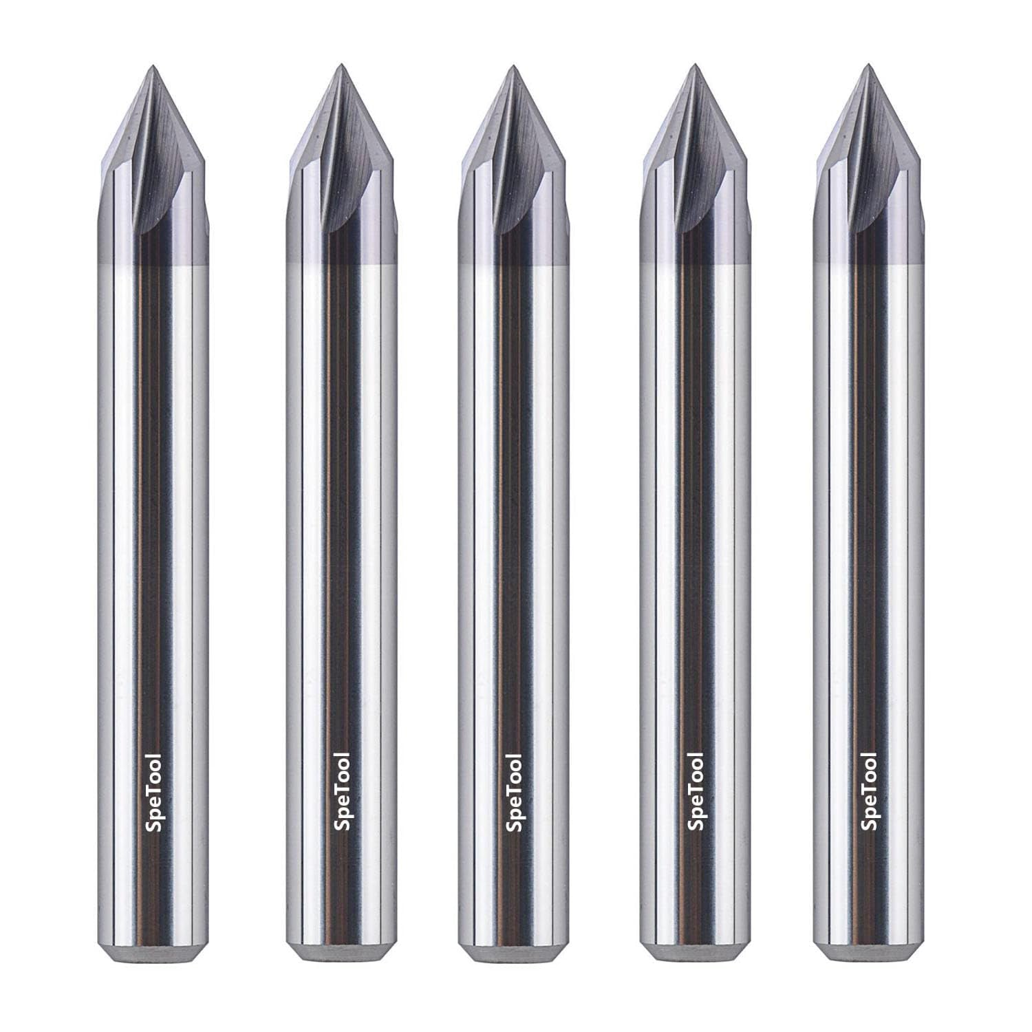 SpeTool W06006 Solid Carbide V Groove 60 Deg 1/4" Dia x 1/4" Shank x 2" Long 4 Flute TiAlN Coated Router Bit