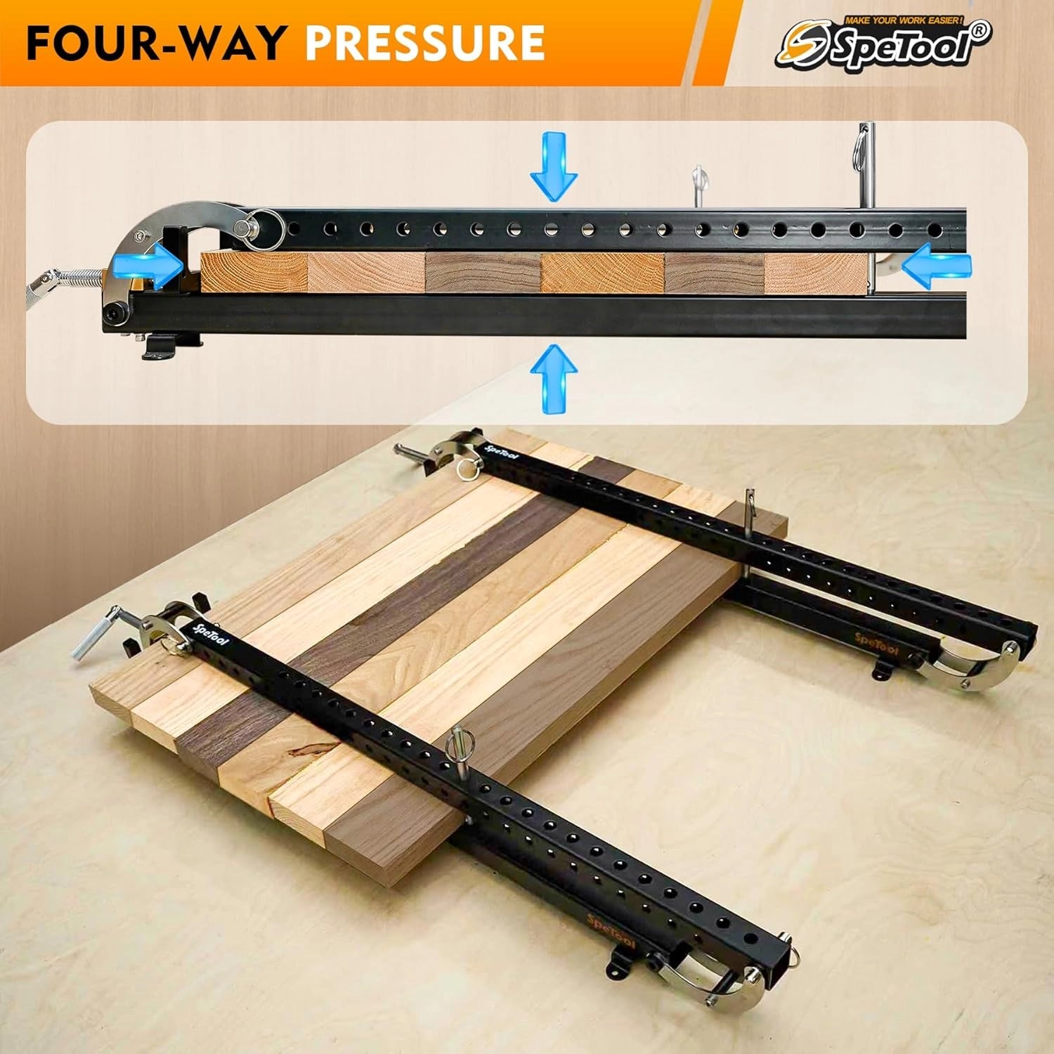 SpeTool UK S05001 36 Inch 1 pack, 4-Way Pressure Panel Clamp, Heavy-Duty Steel Parallel Clamp for Woodworking, Cabinets, Tabletops, and Cutting Boards