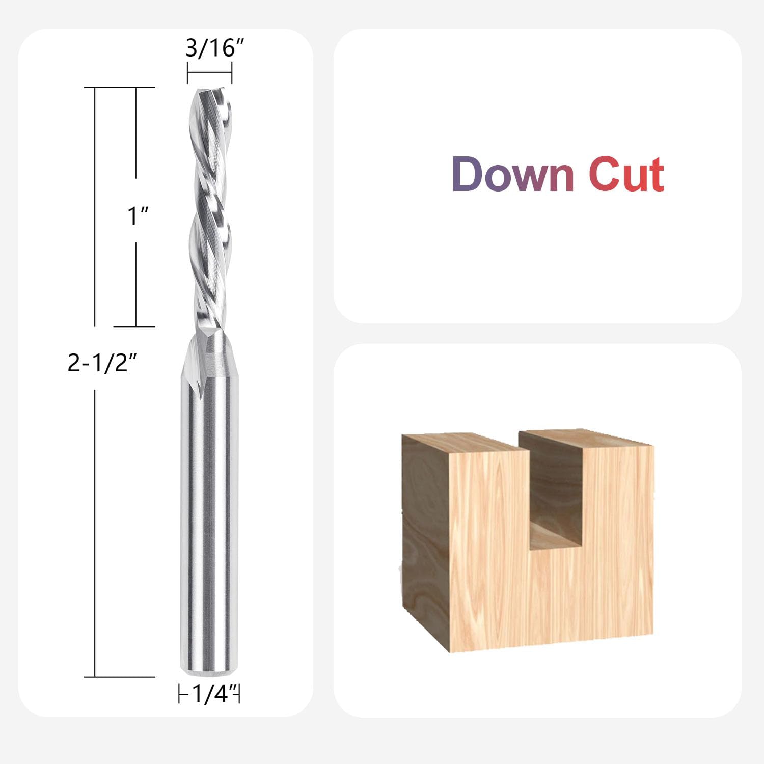 SpeTool 3/16 Dia Spiral Down Cut Router Bit 1/4 Shank Carbide End Mill