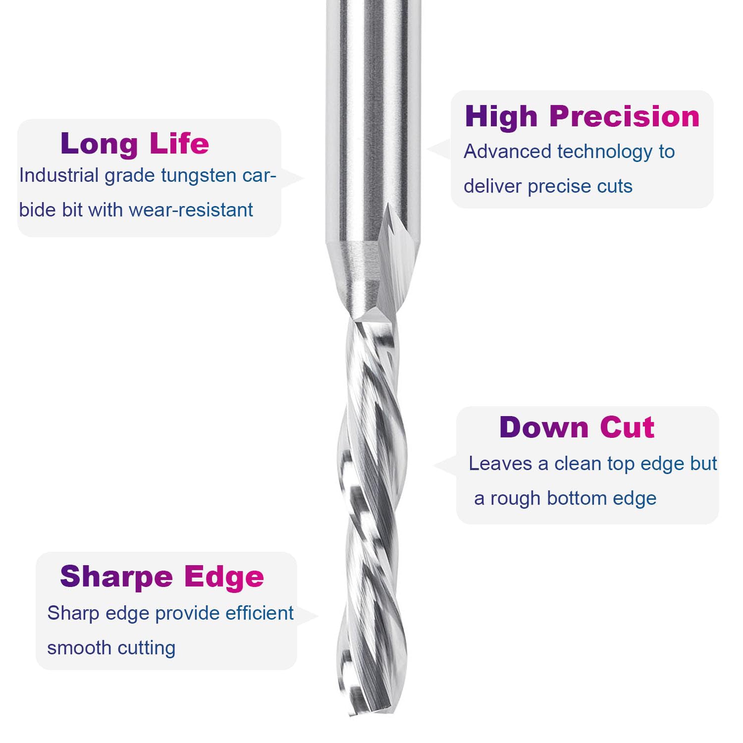 SpeTool 3/16 Dia Spiral Down Cut Router Bit 1/4 Shank Carbide End Mill