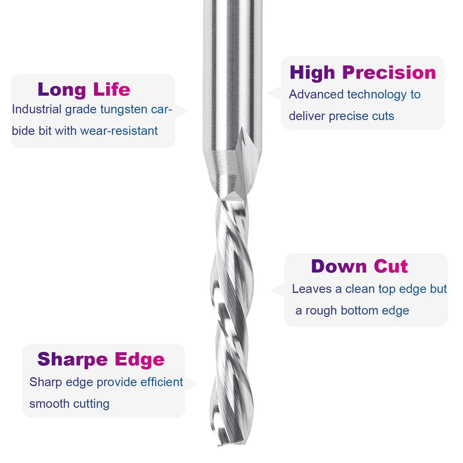SpeTool 3/16 Dia Spiral Down Cut Router Bit 1/4 Shank Carbide End Mill