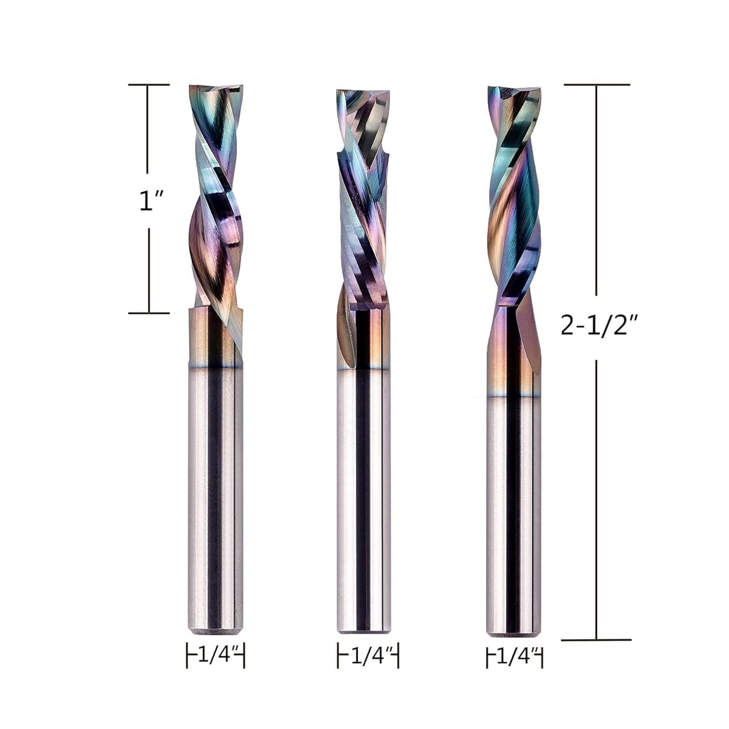 SpeTool 5Pcs 1/4 Shank Solid Carbide SPE-X Spiral Router Bits Set For Wood