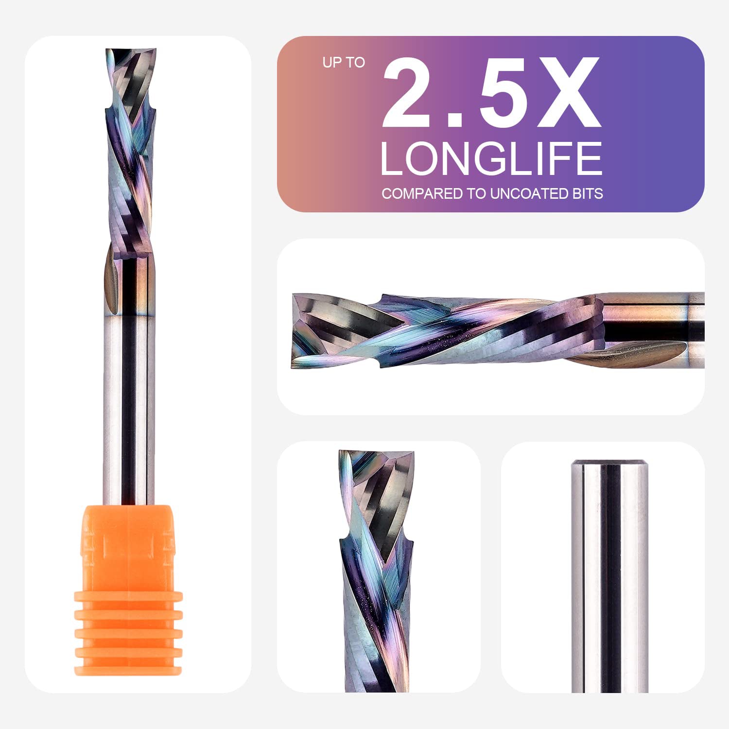 SpeTool 5Pcs 1/4 Shank Solid Carbide SPE-X Spiral Router Bits Set For Wood