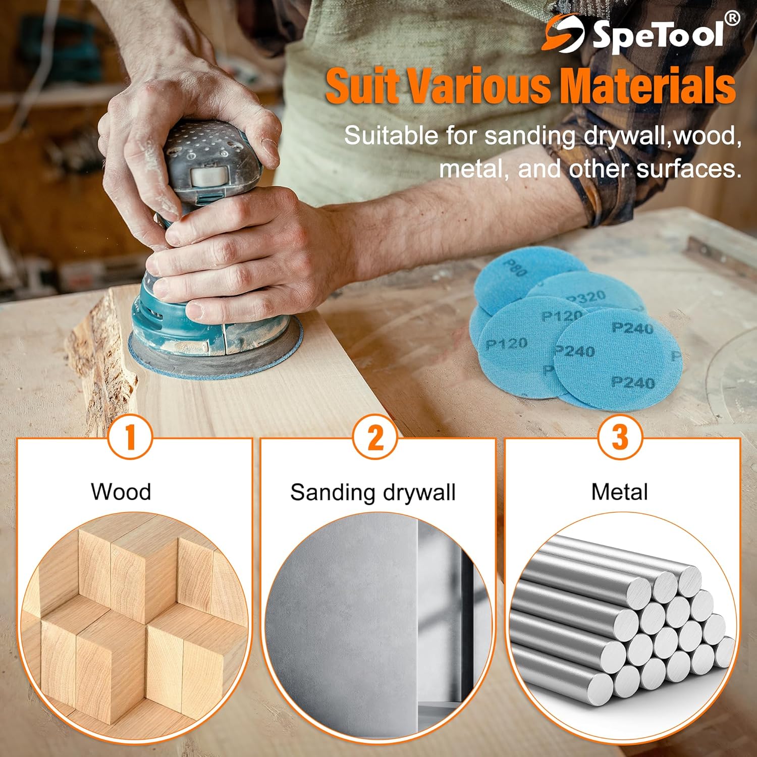 SpeTool 5 Inch 30 pcs Sanding Disc Net Sander with Pads Saver