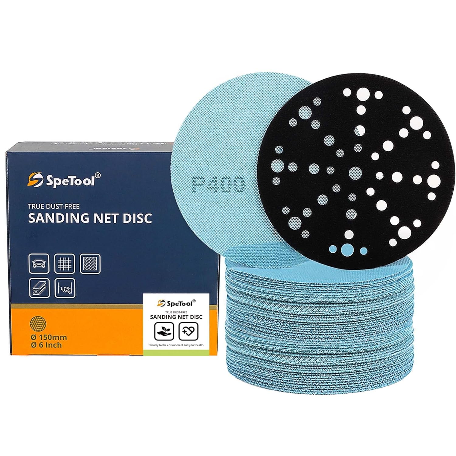 SpeTool 6 Inch 30 pcs Sanding Disc Anti-Blocking with Sander Pad Saver