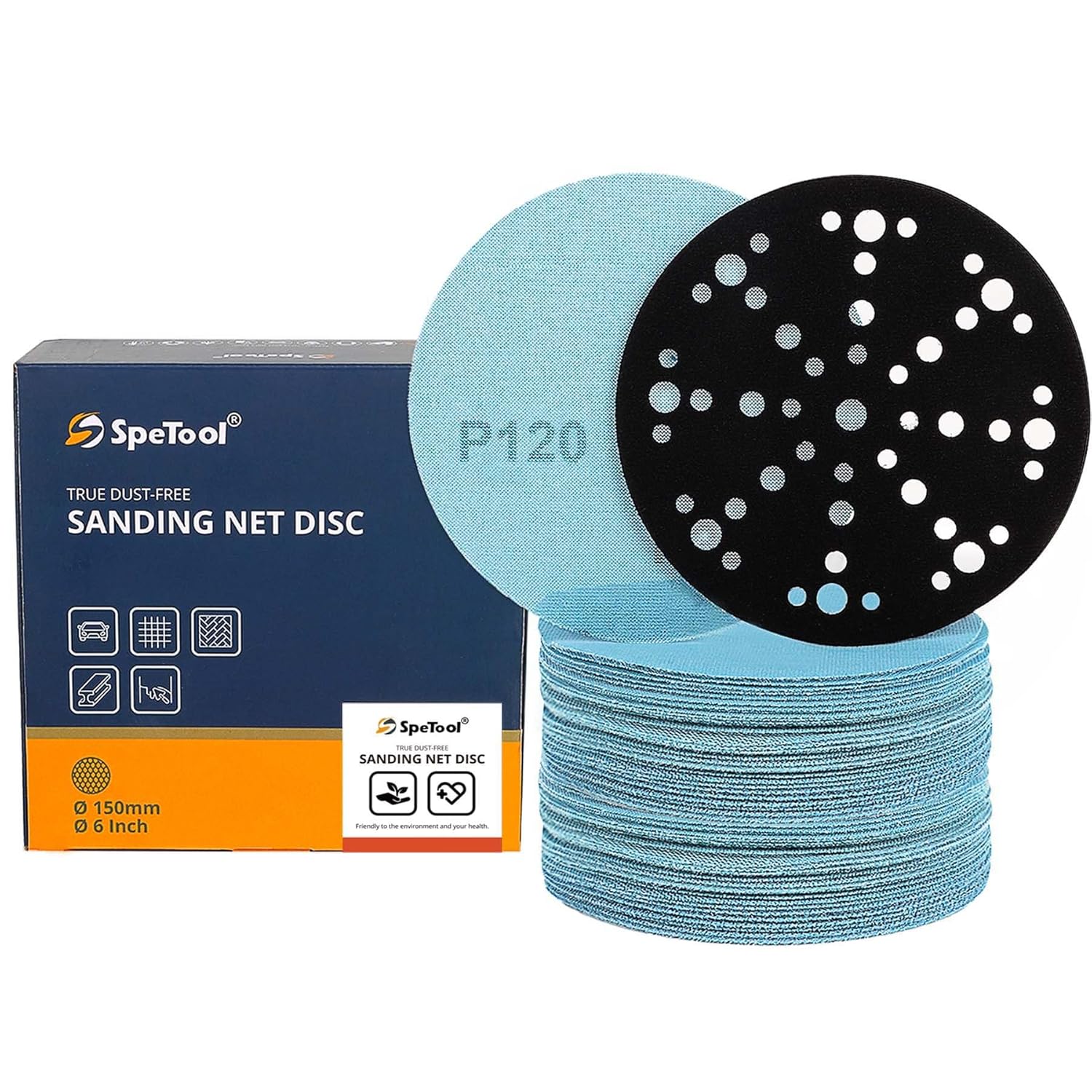 SpeTool 6 Inch 30 pcs Sanding Disc Anti-Blocking with Sander Pad Saver