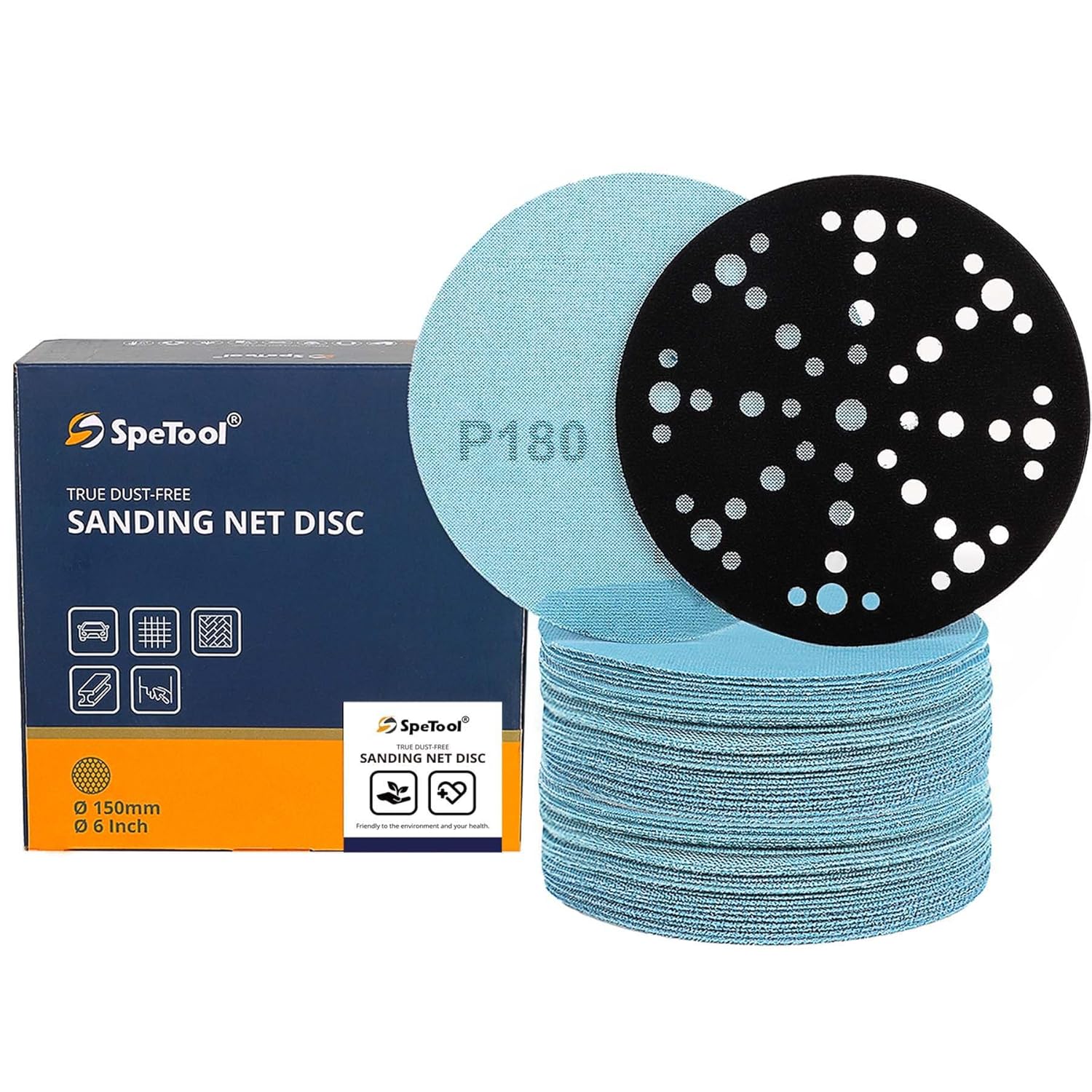 SpeTool 6 Inch 30 pcs Sanding Disc Anti-Blocking with Sander Pad Saver
