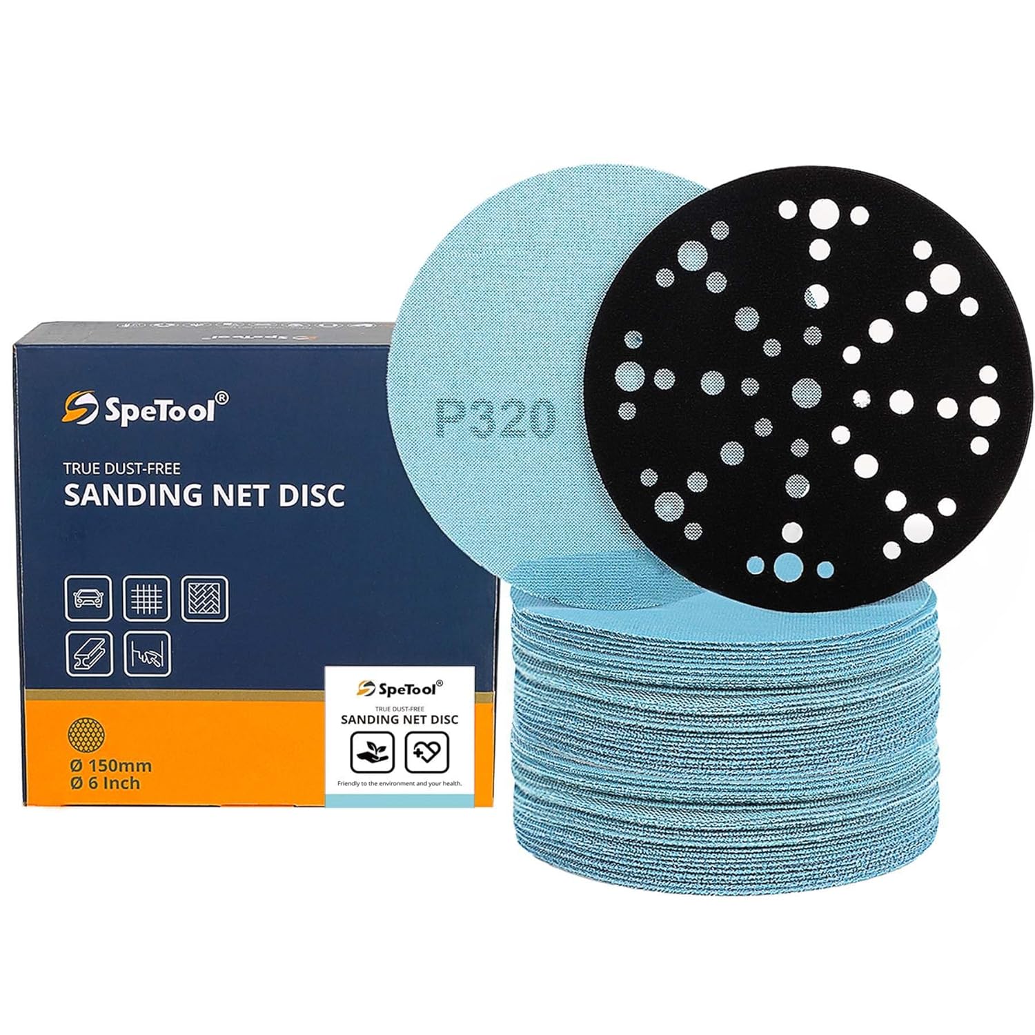 SpeTool 6 Inch 30 pcs Sanding Disc Anti-Blocking with Sander Pad Saver