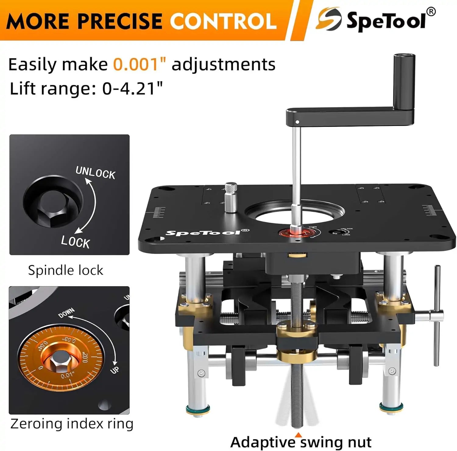 SpeTool All Aluminum Made Router Lift Router Table Insert Plate for Woodworking More precise control