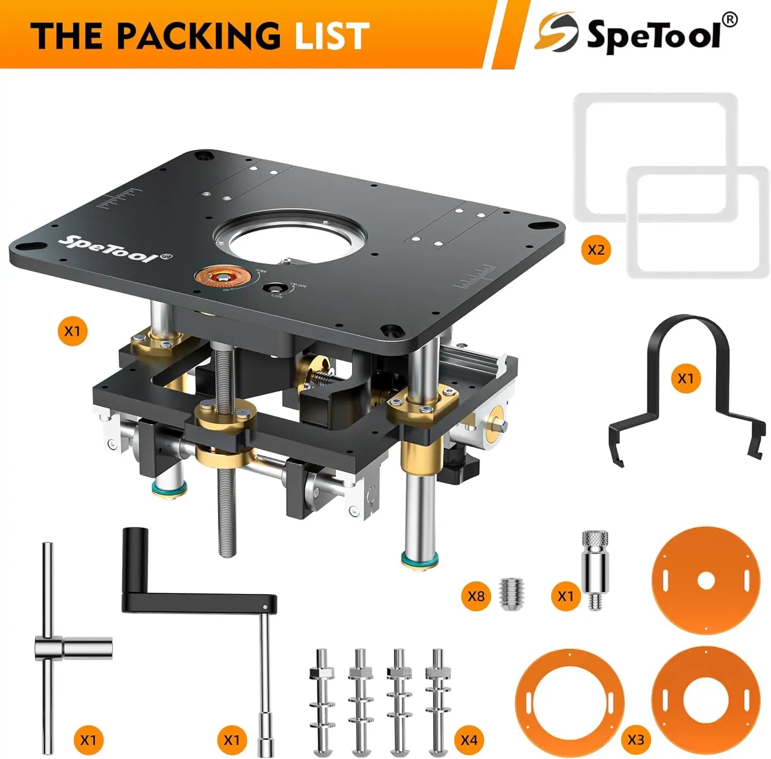 SpeTool All Aluminum Made Router Lift Router Table Insert Plate for Woodworking The packing list