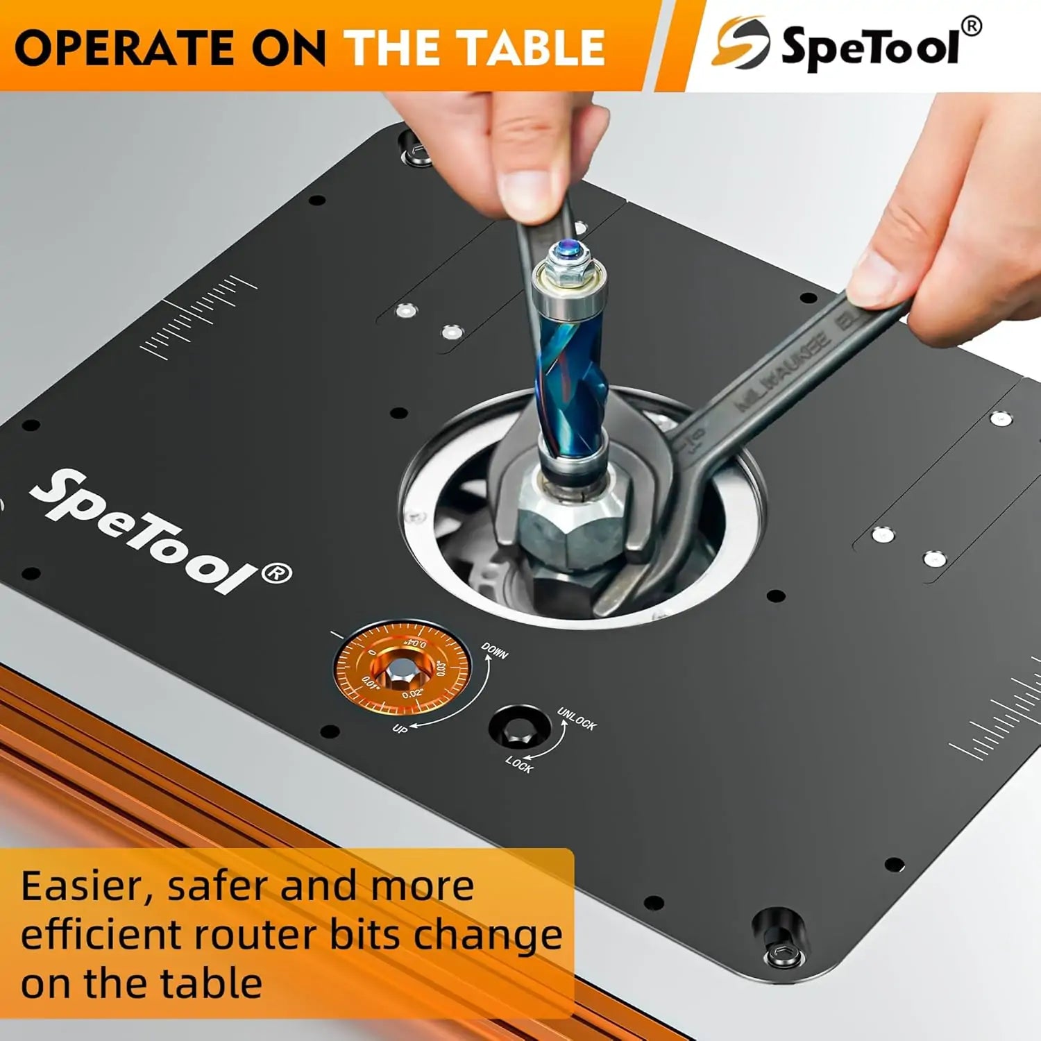 SpeTool All Aluminum Made Router Lift Router Table Insert Plate for Woodworking operate on the table