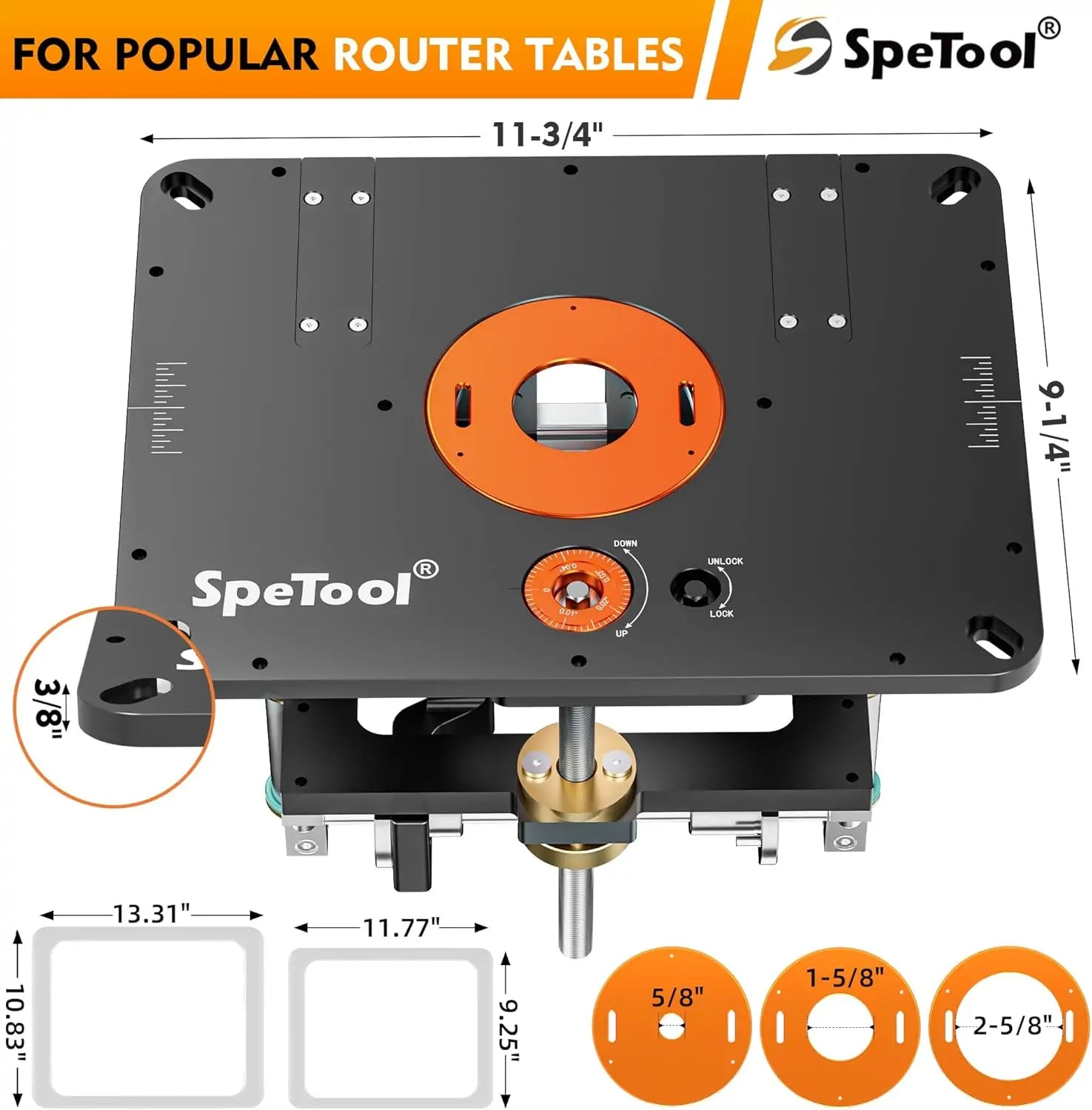 SpeTool All Aluminum Made Router Lift Router Table Insert Plate for Woodworking size