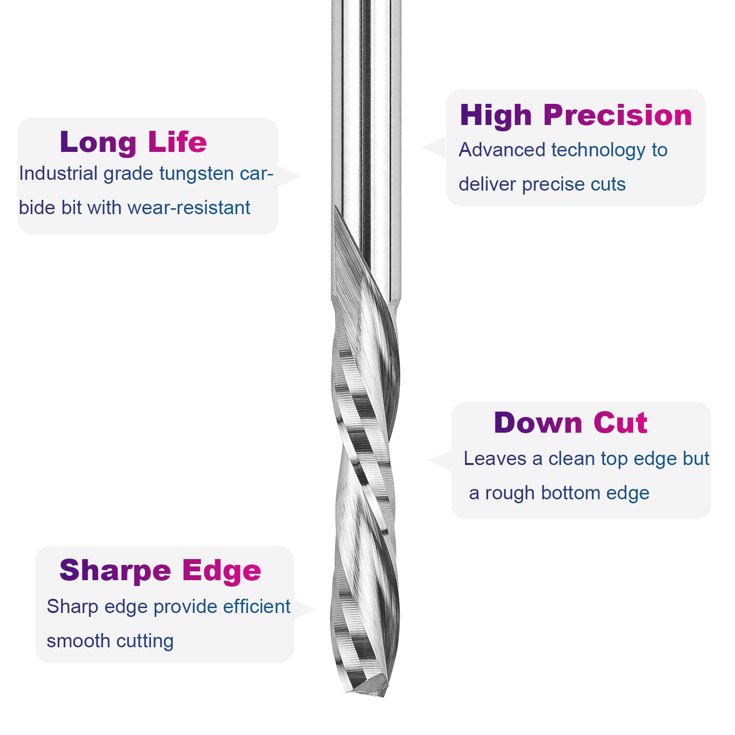 SpeTool Carbide 1/8 Inch Dia Spiral Down Cut Router Bit CNC End Mill