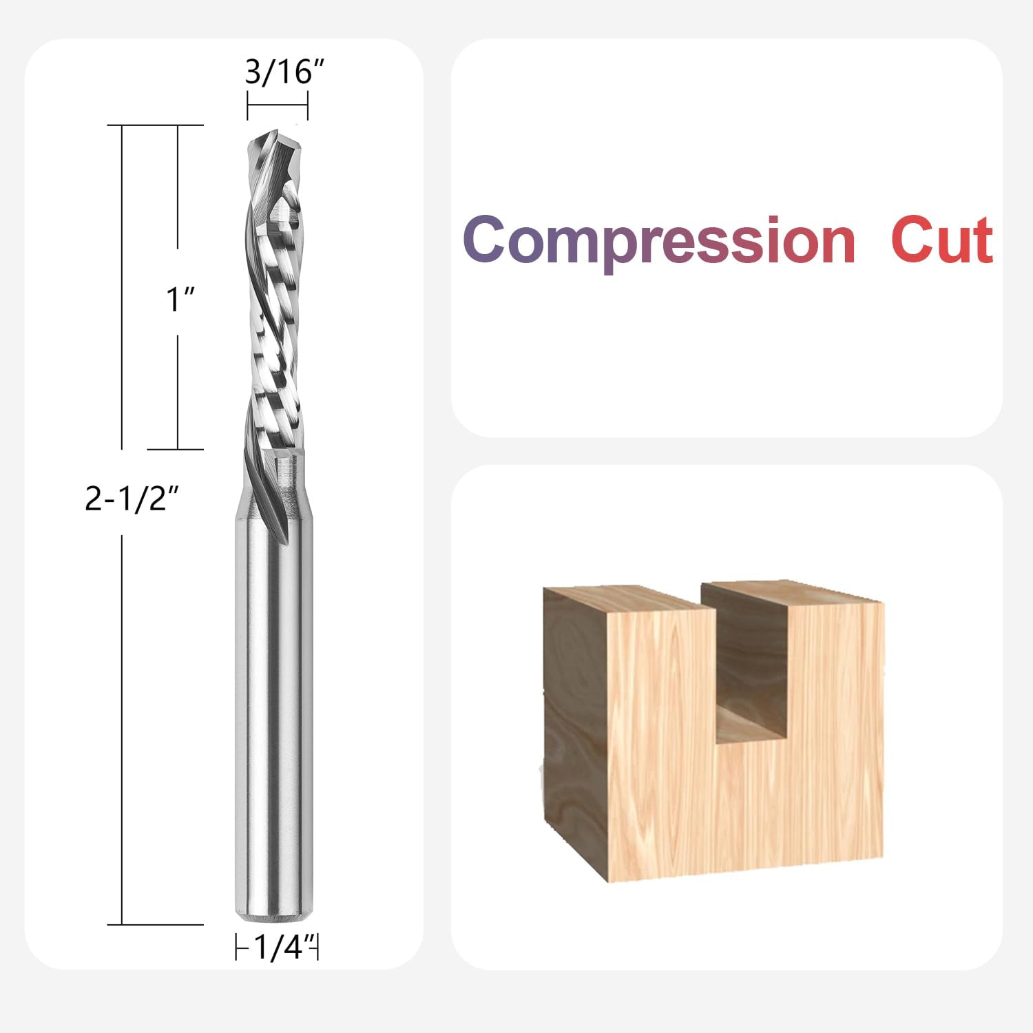 SpeTool Solid Carbide Compression Spiral 3/16 Dia 1/4 Shank Router bit