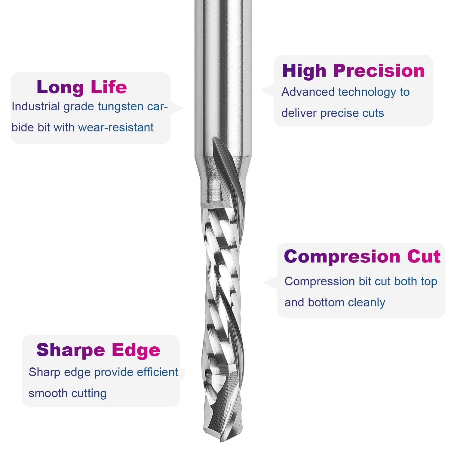 SpeTool Solid Carbide Compression Spiral 3/16 Dia 1/4 Shank Router bit