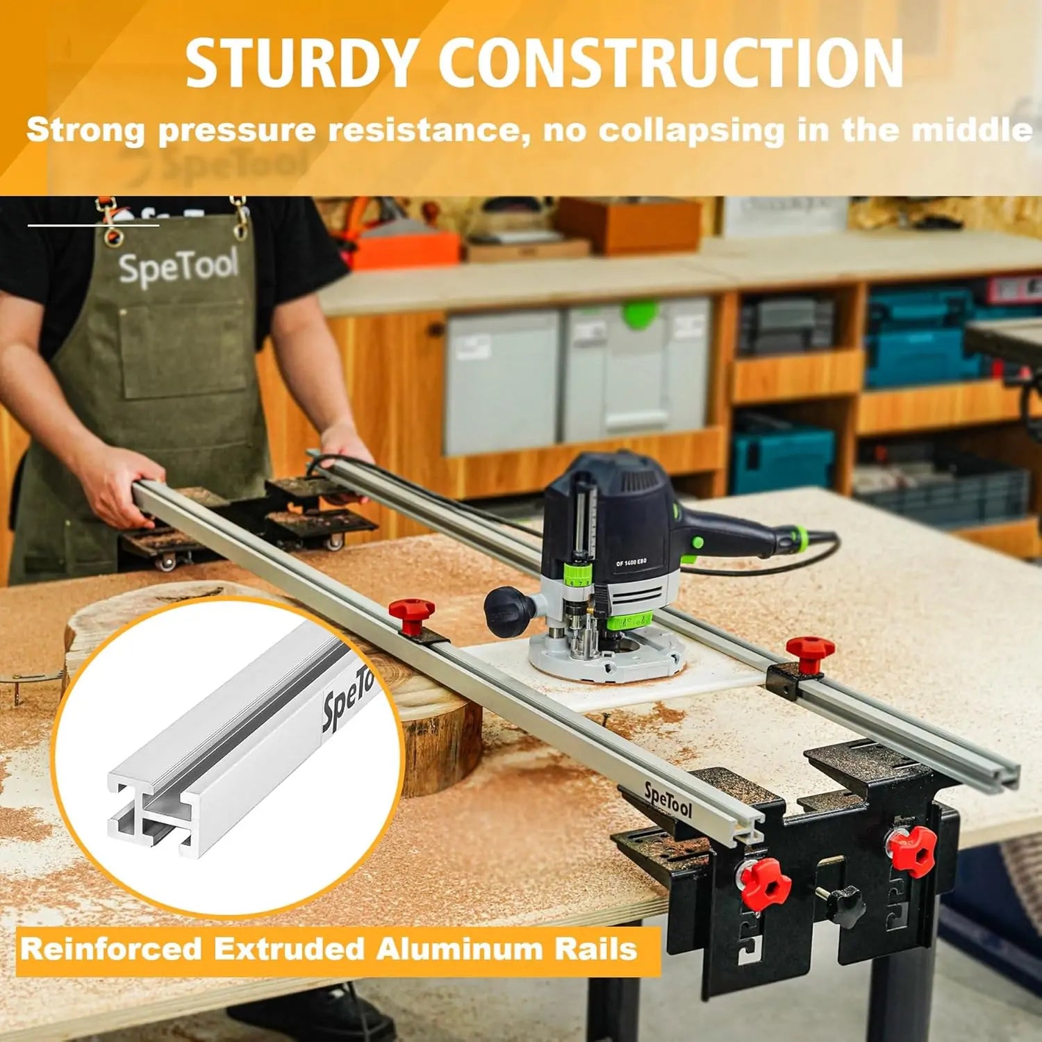 SpeTool Cratos S01001 PRO Machinist-Grade Router Sled - Wood Slab Flattening Mill