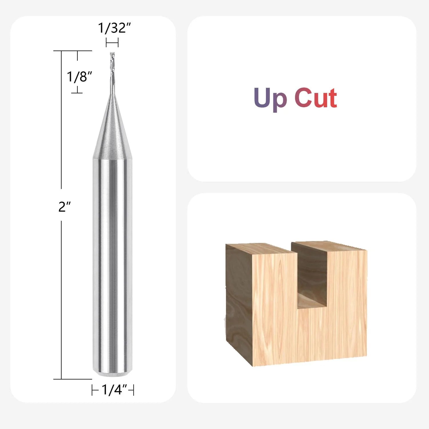 SpeTool Mini 1/32 Upcut End Mill 1/4 Shank CNC Carbide Router Bit