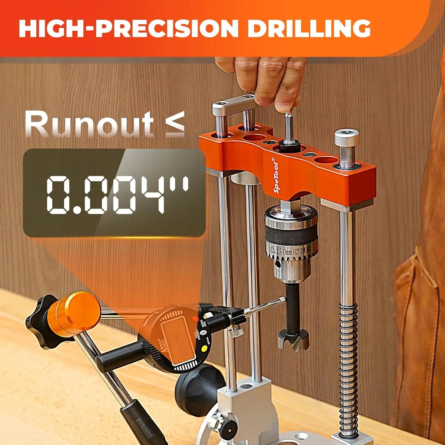 SpeTool S04001 Portable Drill Guide – 0.004 inch Precision, Adjustable 0–60° Multi-Angle Drilling, Heavy-Duty Aluminum Base