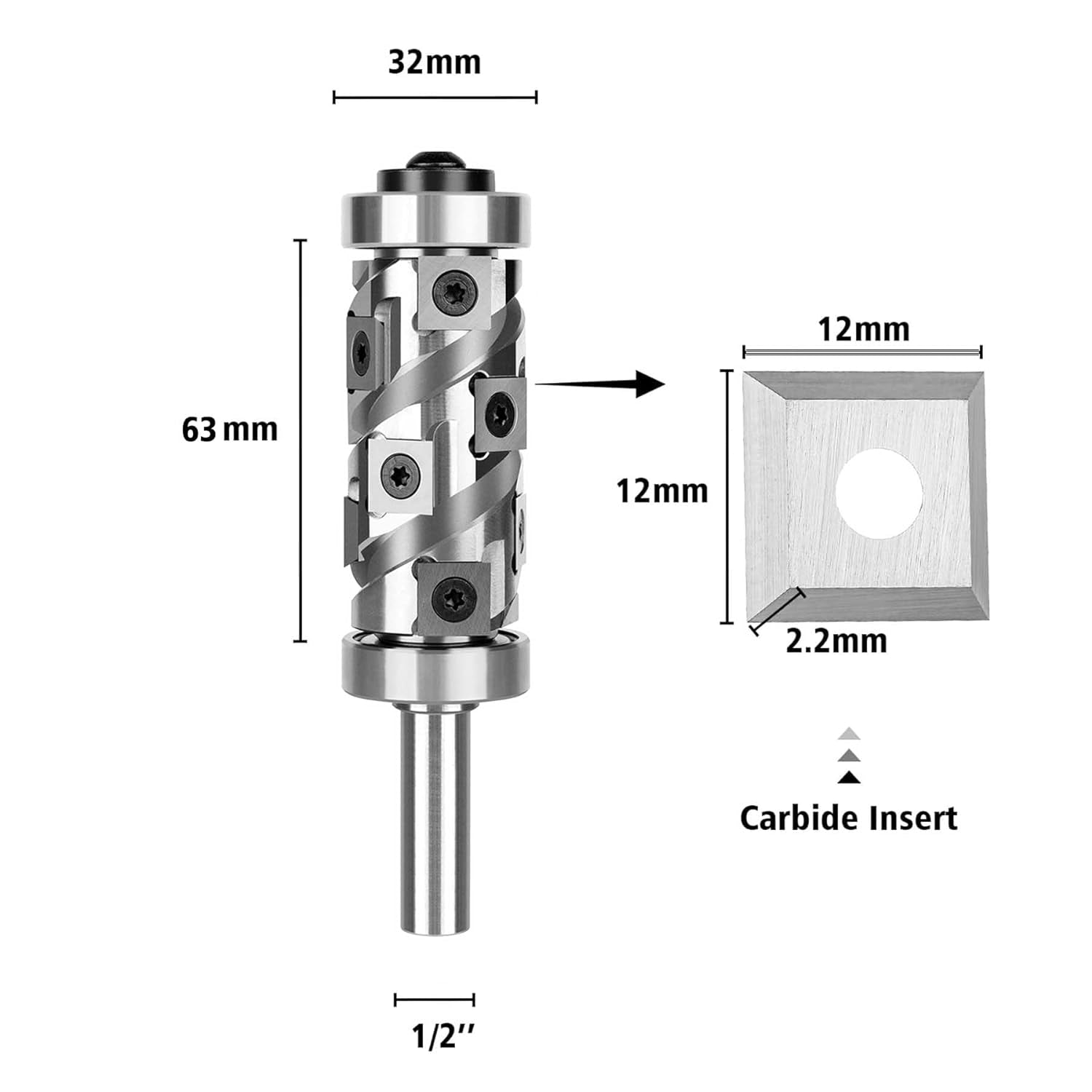 SpeTool Ranger 32mm D 63mm CL 1/2" S Carbide Insert Flush Trim Router Bit