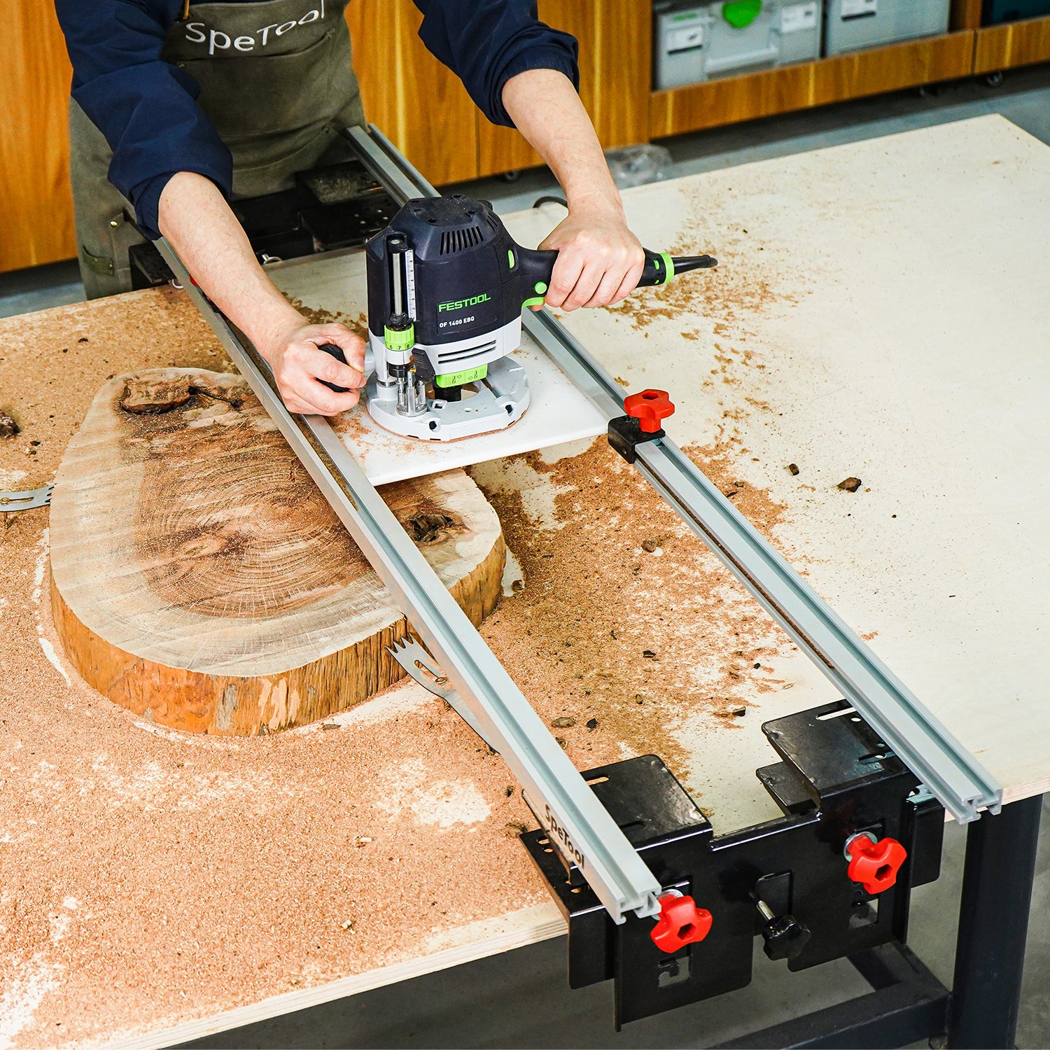 SpeTool Cratos S01001 PRO Machinist-Grade Router Sled - Wood Slab