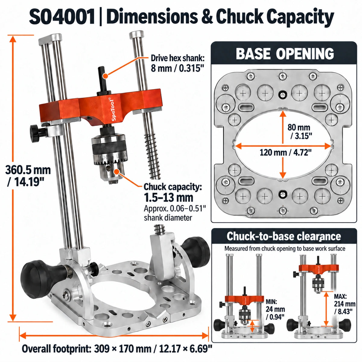 SpeTool S04001 Portable Drill Guide - for Hand Drill