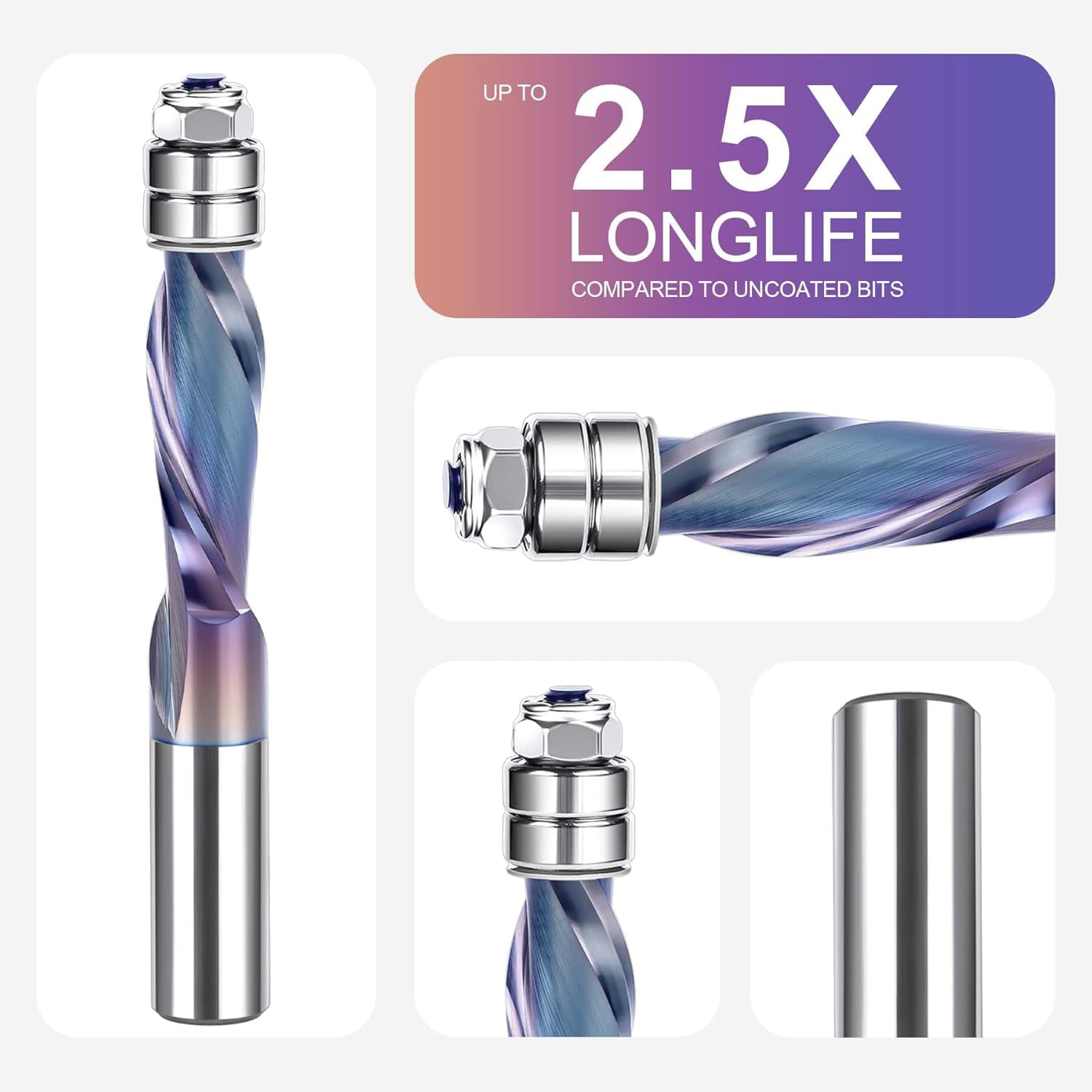 SpeTool W07012 SPE-X Extra Tool Life Coated Solid Carbide Flush Trim Down Cut 1/2" Dia x 1/2" Shank x 1-1/2" Cutting Length x 4" Extra Long Router Bit