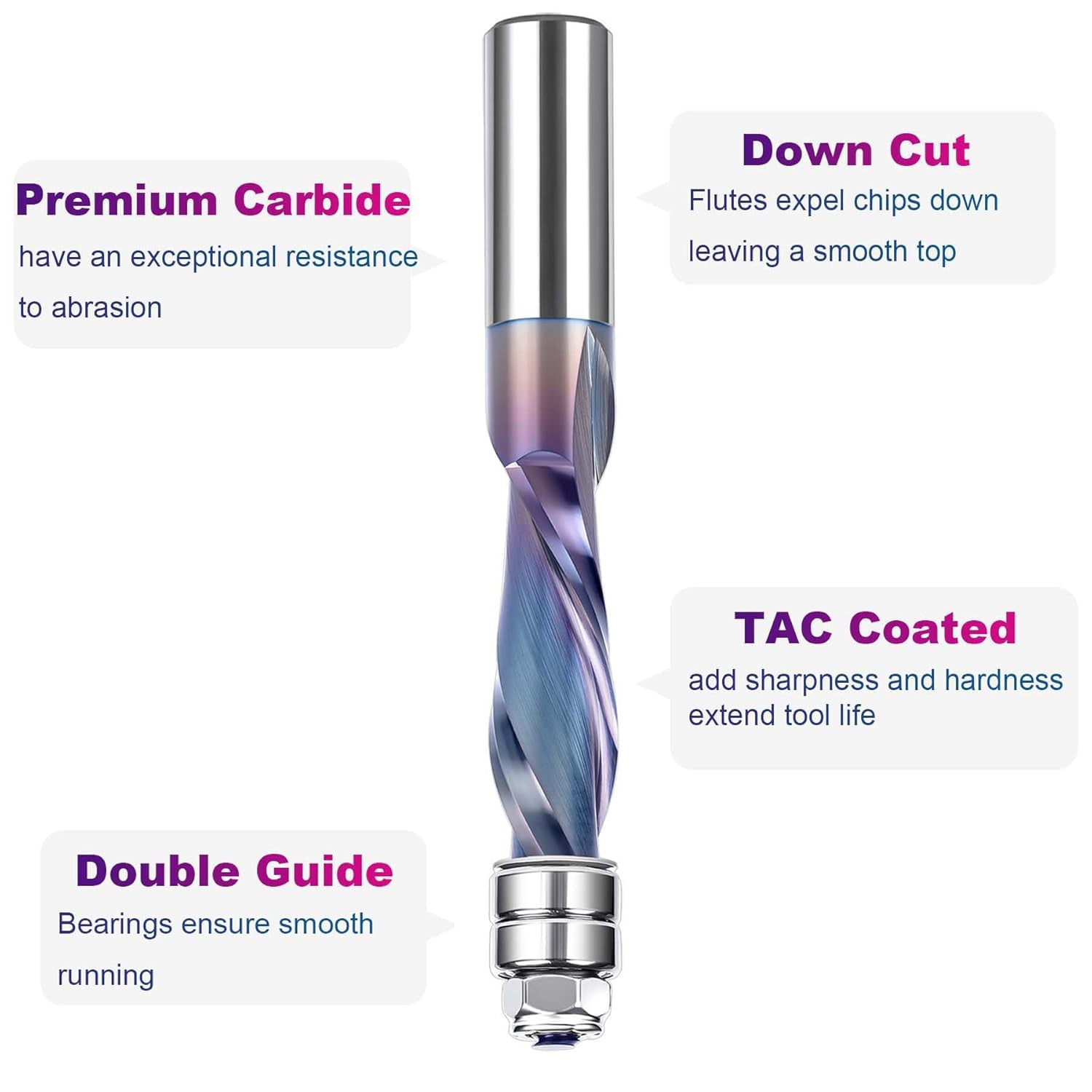 SpeTool W07012 SPE-X Extra Tool Life Coated Solid Carbide Flush Trim Down Cut 1/2" Dia x 1/2" Shank x 1-1/2" Cutting Length x 4" Extra Long Router Bit