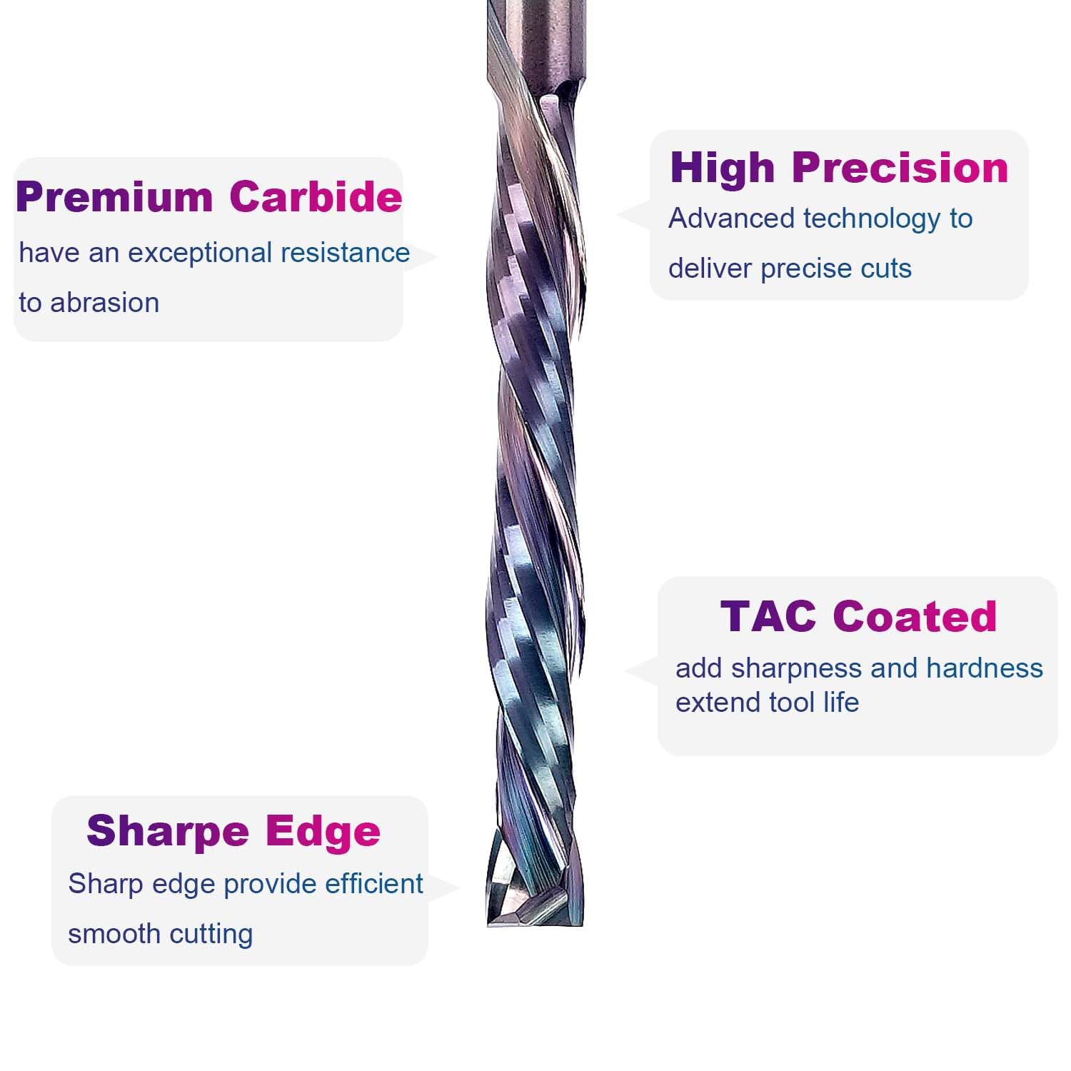 SpeTool SPE-X 1/8 Inch Carbide Compression Router Bits 2" Long CNC End Mill