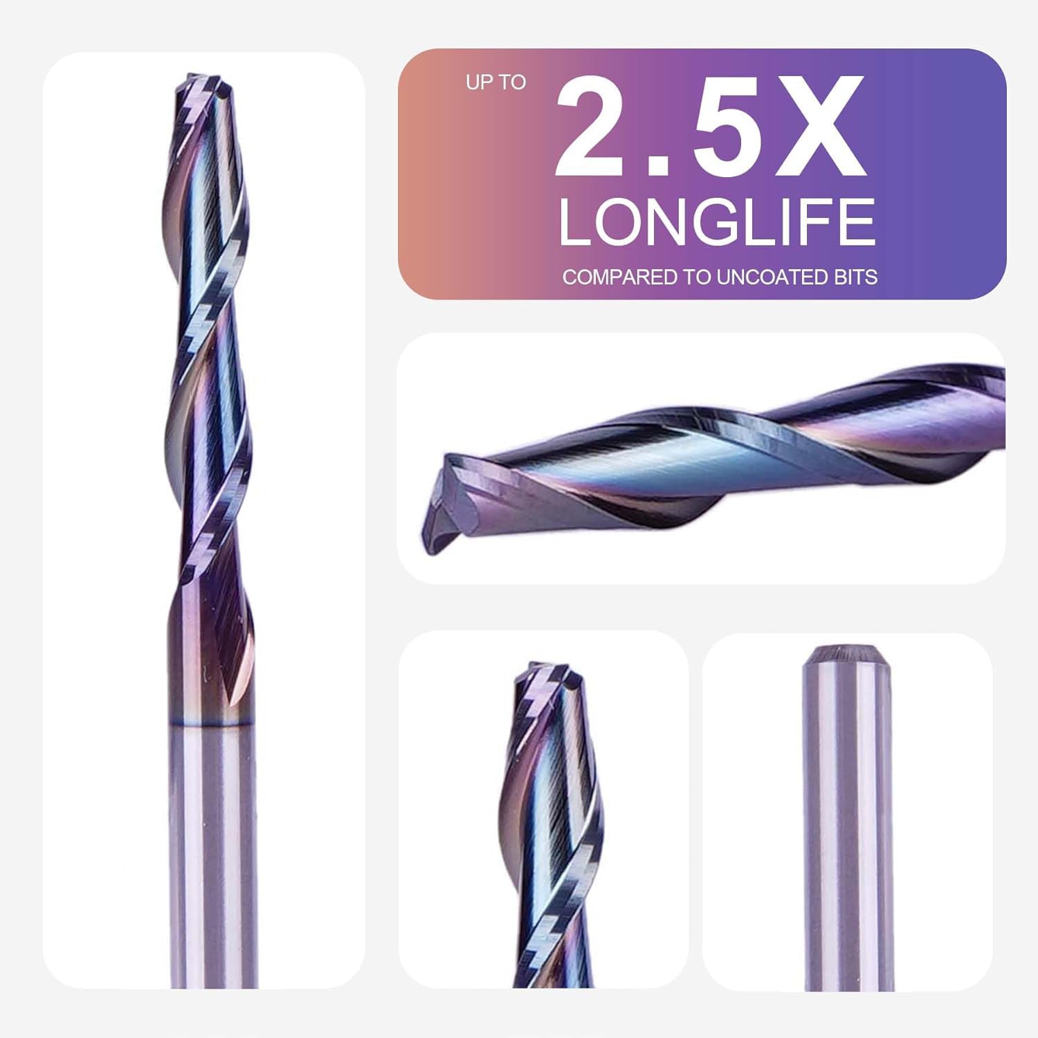 SpeTool Long Life Coated 1/8 Inch Dia Spiral Up Cut CNC Router Bit