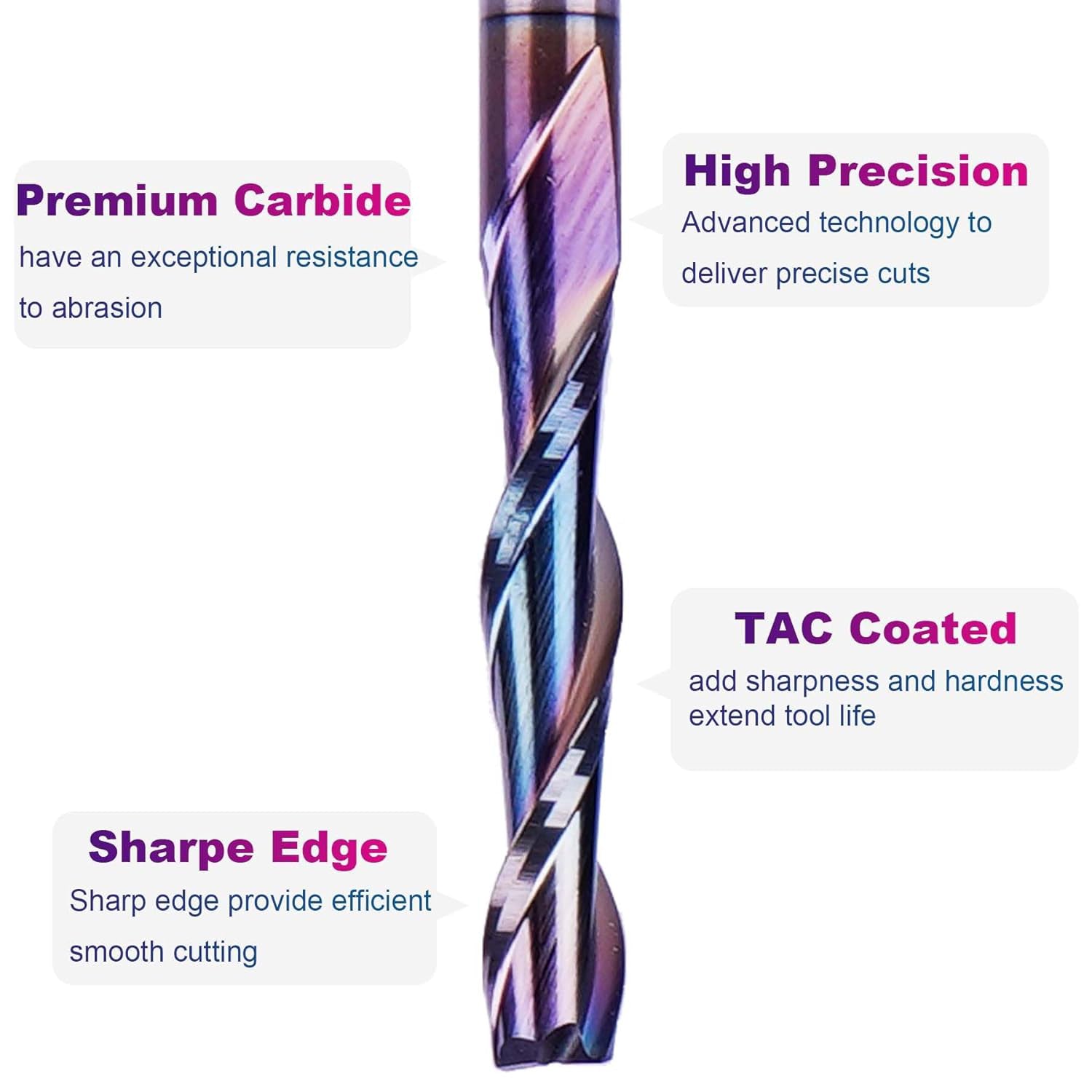 SpeTool Long Life Coated 1/8 Inch Dia Spiral Up Cut CNC Router Bit