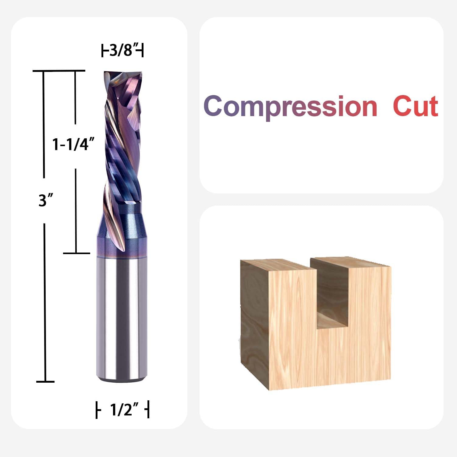 SpeTool SPE-X Coated 3/8 Dia Compression 1/2 Shank Router Bit