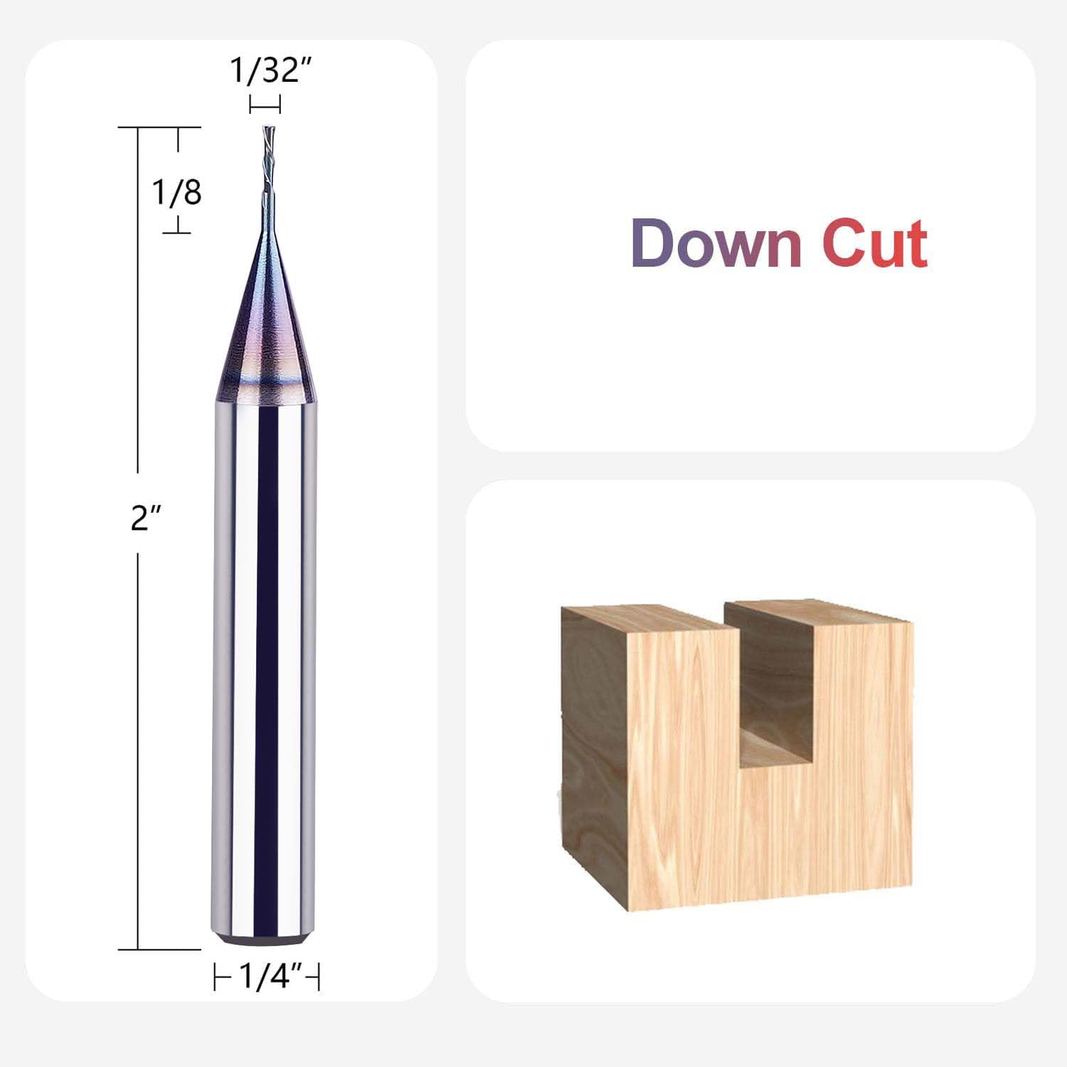 SpeTool Small 1/32 DIA Downcut End Mill 1/4 Shank Carbide SPE-X Router Bit