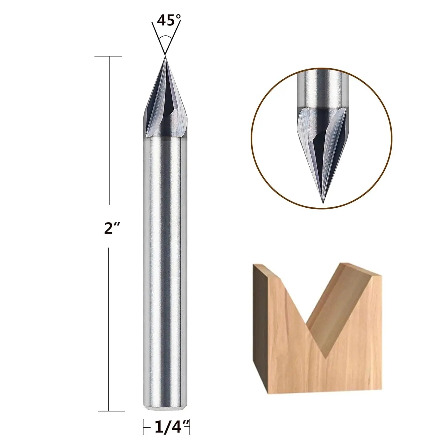 Spetool 45 Deg Carbide V-Groove Tiain Coated 1/4 Dia Chamfer End Mill