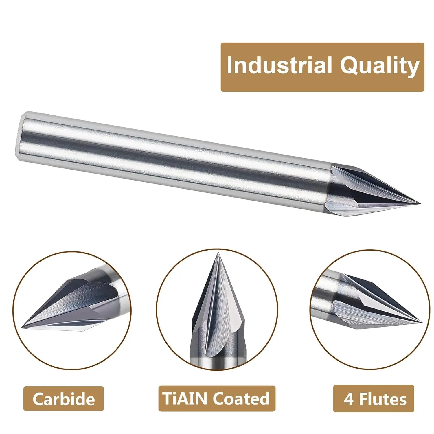 Spetool 45 Deg Carbide V-Groove Tiain Coated 1/4 Dia Chamfer End Mill