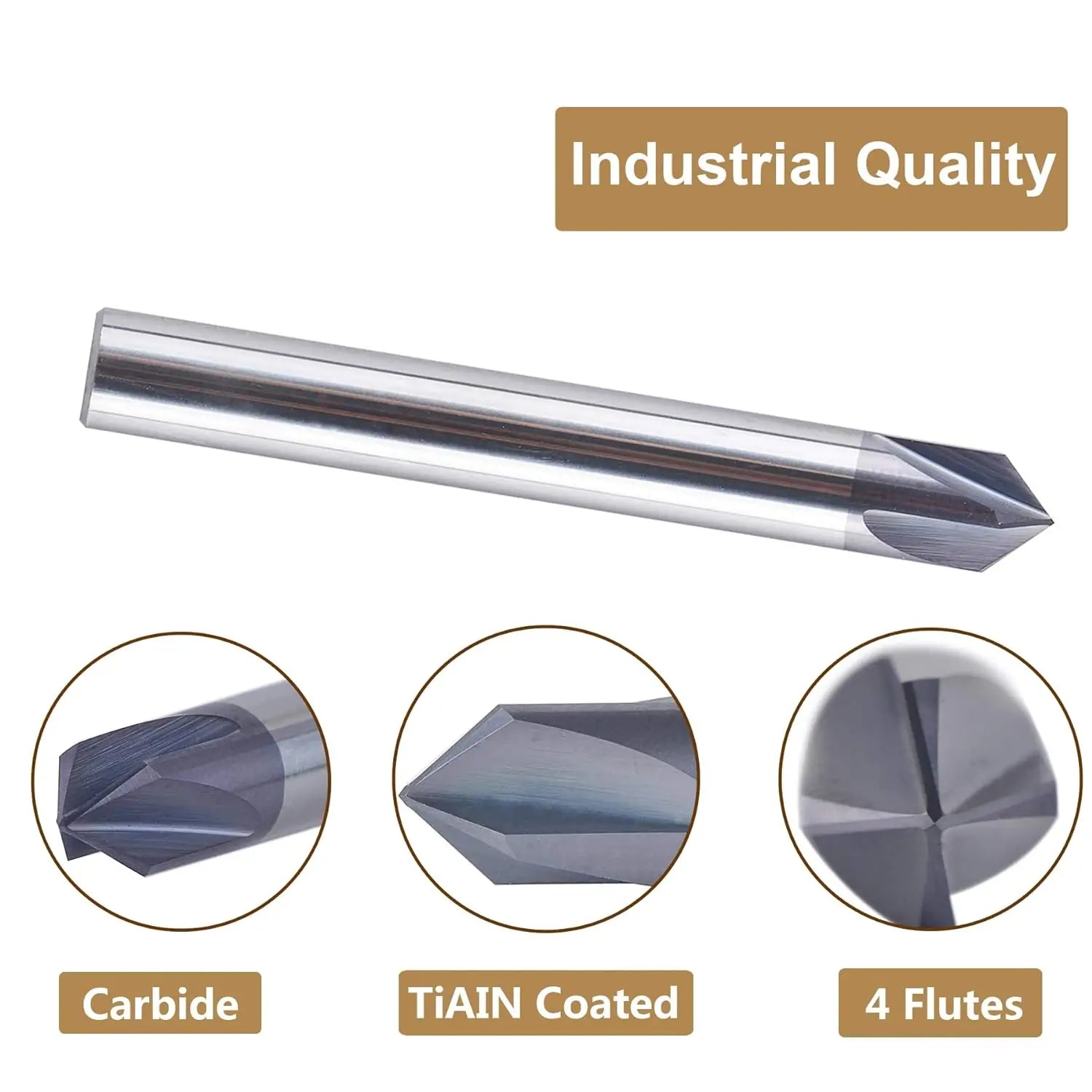 SpeTool W06007 Broca enrutadora con revestimiento de TiAlN de carburo sólido con ranura en V, 90 grados, 1/4" de diámetro x 1/4" de vástago x 2" de largo
